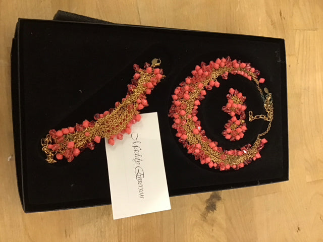 3 Pc. Pink Beaded Jewelry Set - Necklace, Bracelet & Earrings for Women | Perfect for Parties, Weddings & Special Occasions