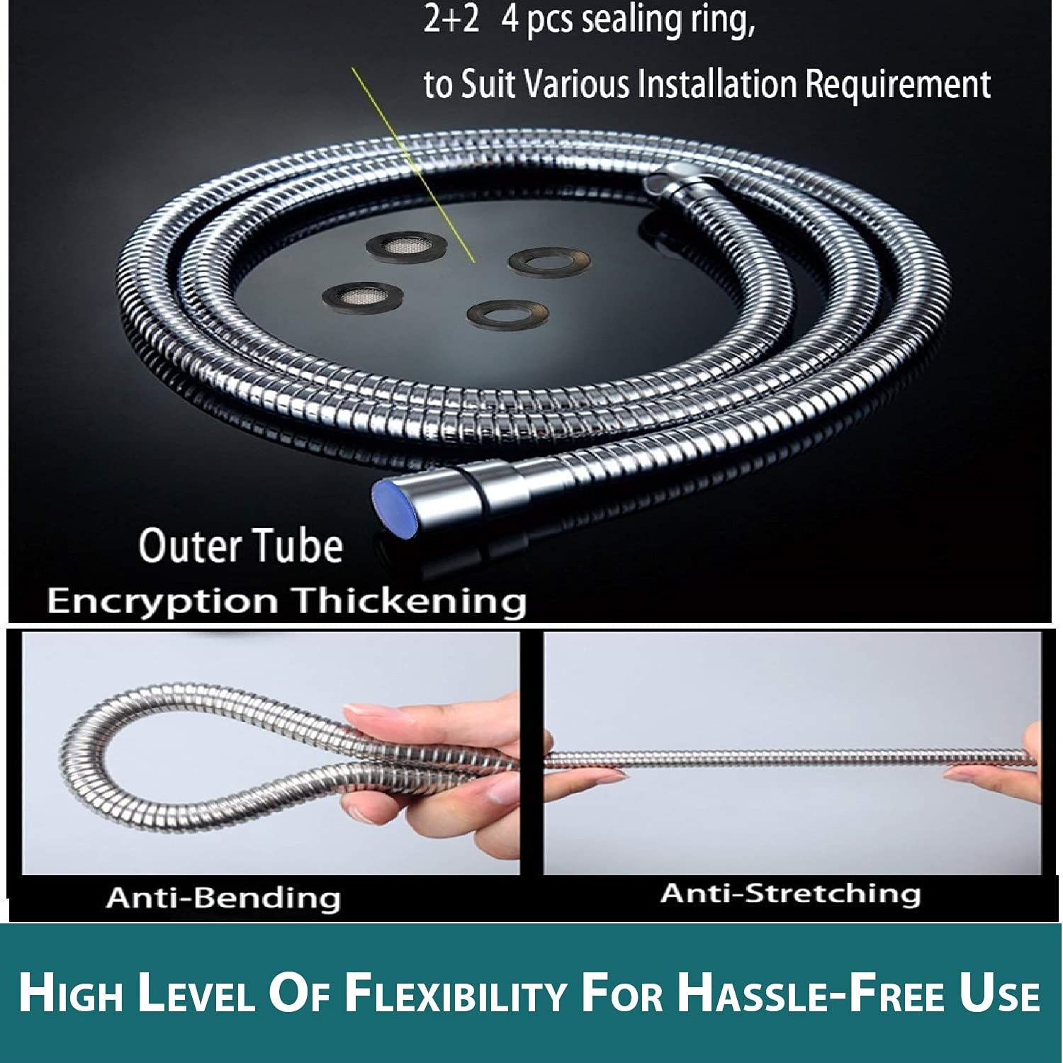 Stainless Steel Double-Buckle Flexible Shower Hose - JAGGER JHF0015 Hand Shower Tube for Bathroom & Toilet Faucet (1.5 Meter, 1 PC) - Durable & Leak-Proof for Relaxing Showers & Easy Cleaning