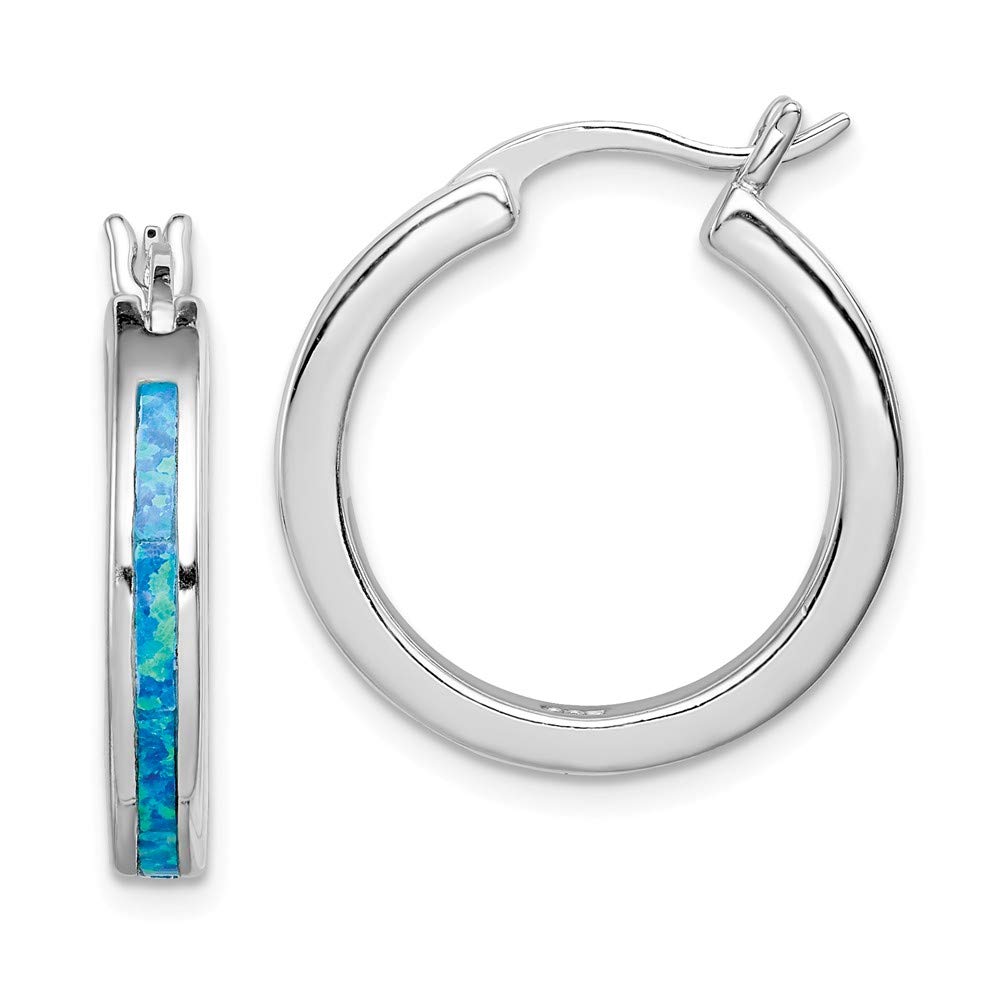 925 Sterling Silver Blue Opal Hoop Earrings for Women - 23mm x 4mm Dainty Stud Earrings, Hypoallergenic Jewelry for Sensitive Ears | Perfect for Everyday Wear, Date Night & Special Occasions