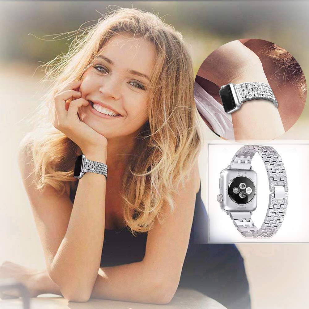 BestMin Bands Compatible with Apple Watch 38mm 40mm 42mm 44mm - Luxury Rhinestone Strap for iWatch Series 6/5/4/3/2/1 & SE - Elegant Replacement Wristband for Women, Perfect for Parties, Weddings & Special Occasions