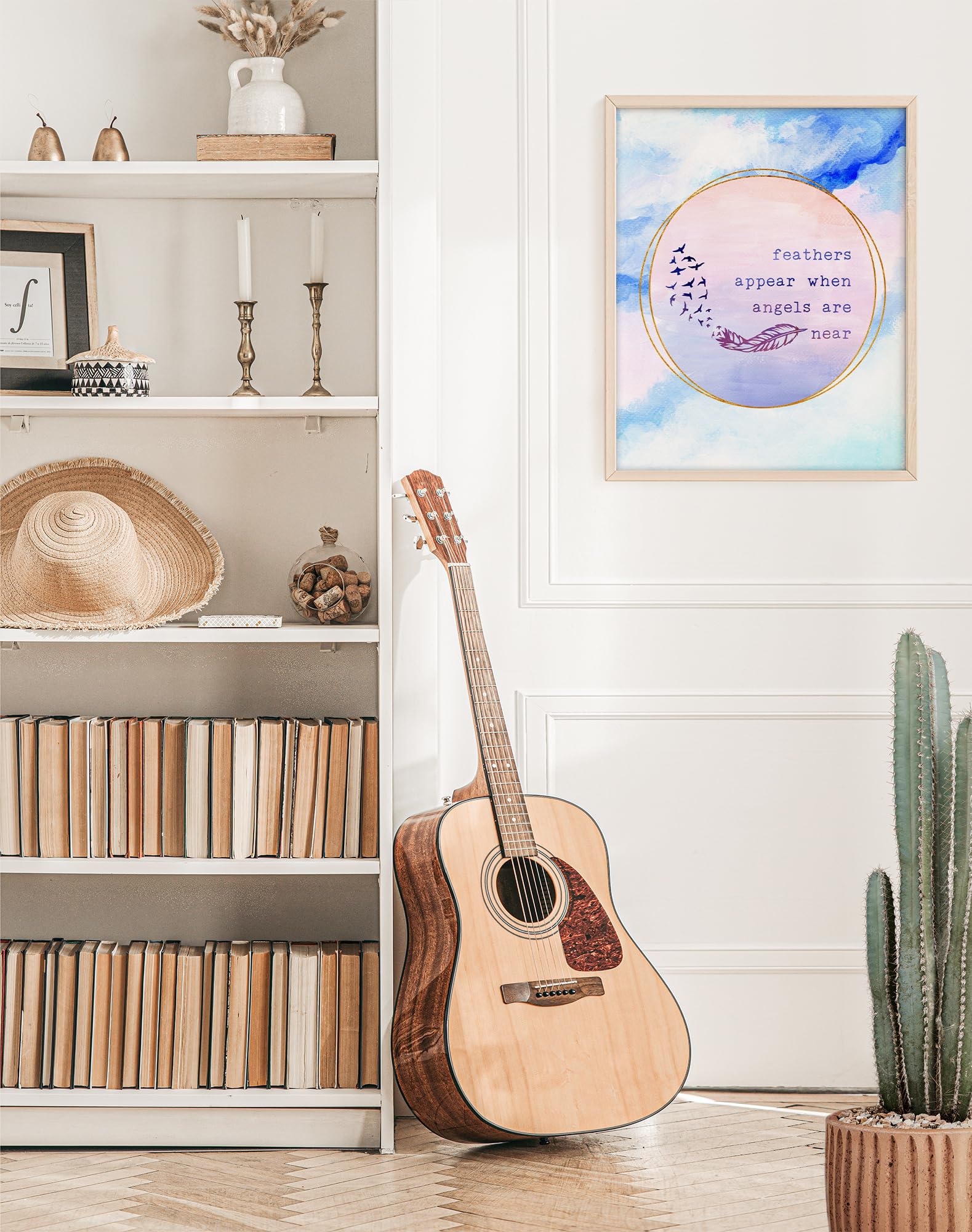 Feathers Appear When Angels Are Near - Inspirational 8x10 Art Print | Motivational Wall Decor | Unframed Quote Poster | Aesthetic Home & Office Wall Art | Perfect for Bedroom, Living Room or Gift