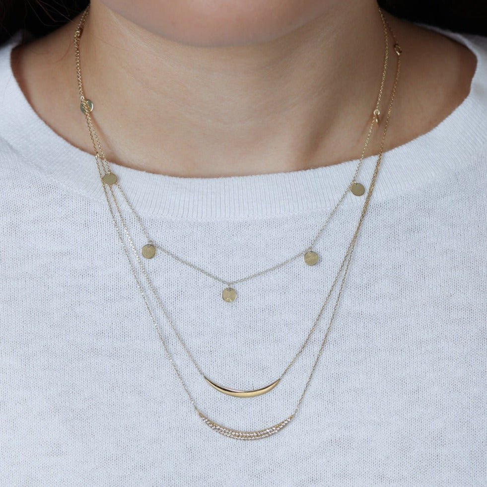14k Yellow Gold Diamond Double Curve Layering Necklace for Women - Elegant Dainty Jewelry for Everyday Wear, Date Nights & Special Occasions