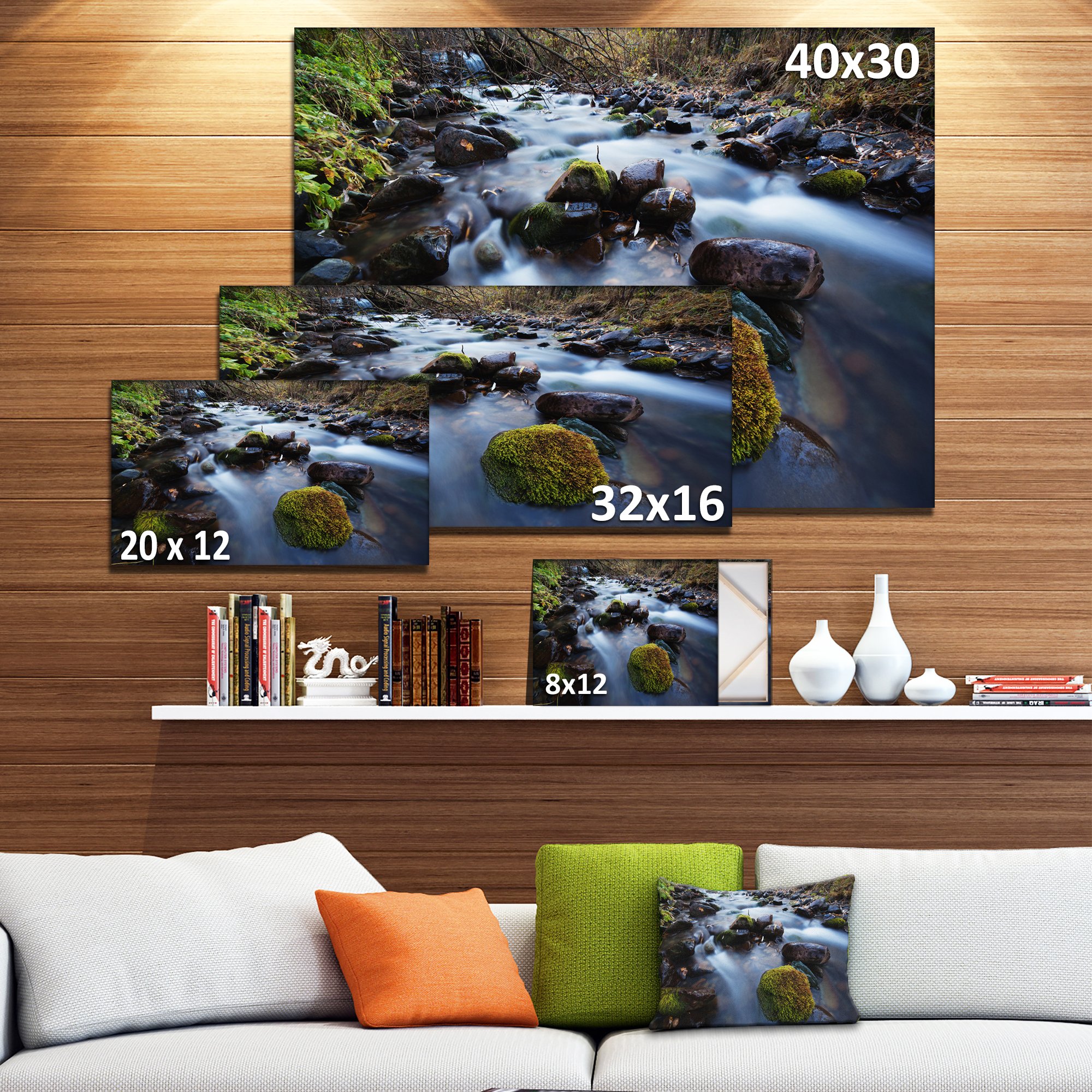 Fast Flowing Mountain River Landscape Photography Canvas Art Print - Nature Wall Decor for Living Room, Bedroom & Office - Scenic Wilderness Wall Art for Home & Commercial Spaces