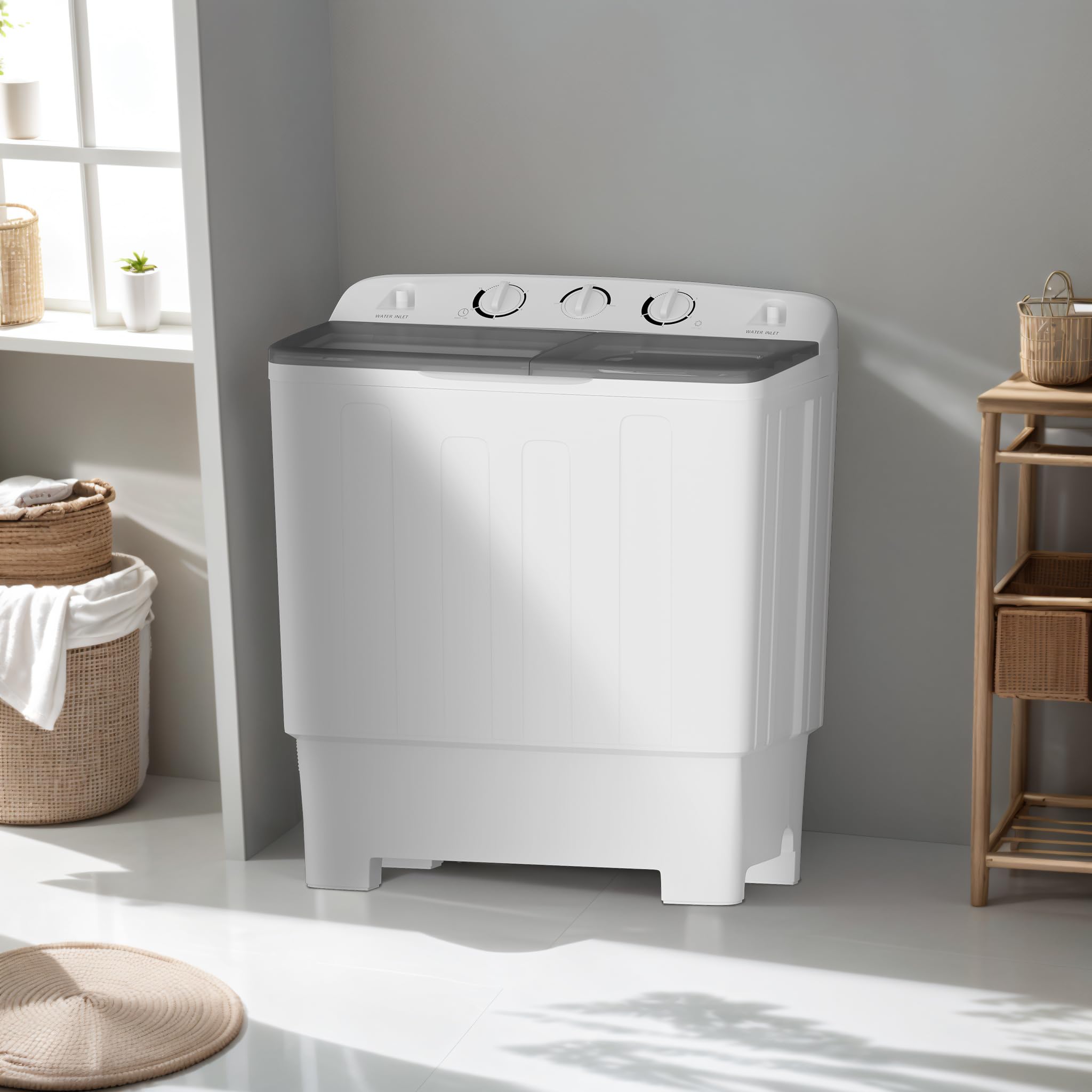 Portable Twin Tub Washing Machine 32lbs Capacity - 20lbs Washer & 12lbs Spinner with Timer - Compact Laundry Solution for Camping, Apartments, RVs, Dorms - Ideal for Small Spaces & Travel (Black)