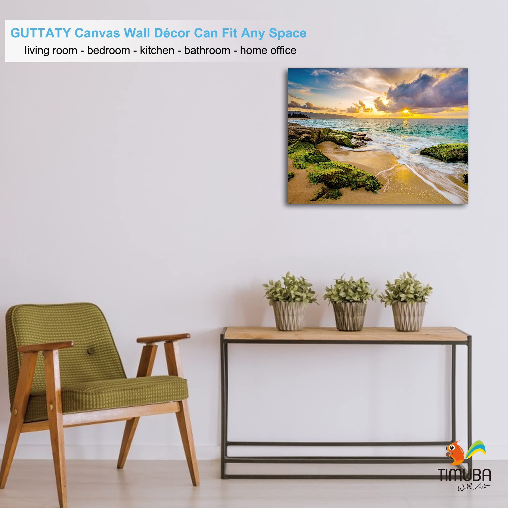 Beach Wall Art Canvas - 18x24 Inches Ocean Sunset Painting for Bedroom & Living Room Decor | Coastal Themed Home Decoration | Perfect for Beach House, Vacation Rental or Seaside Theme Interior Design