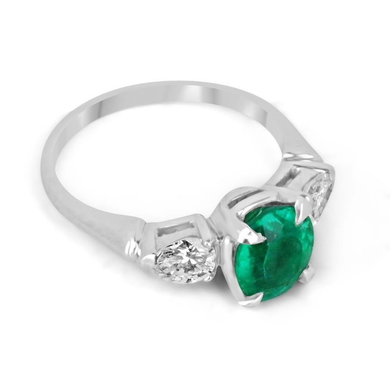 2.18tcw Platinum Vivid Dark Rich Green Emerald & Diamond Three Stone Engagement Ring - Fine Quality Jewelry for Weddings, Proposals & Anniversaries