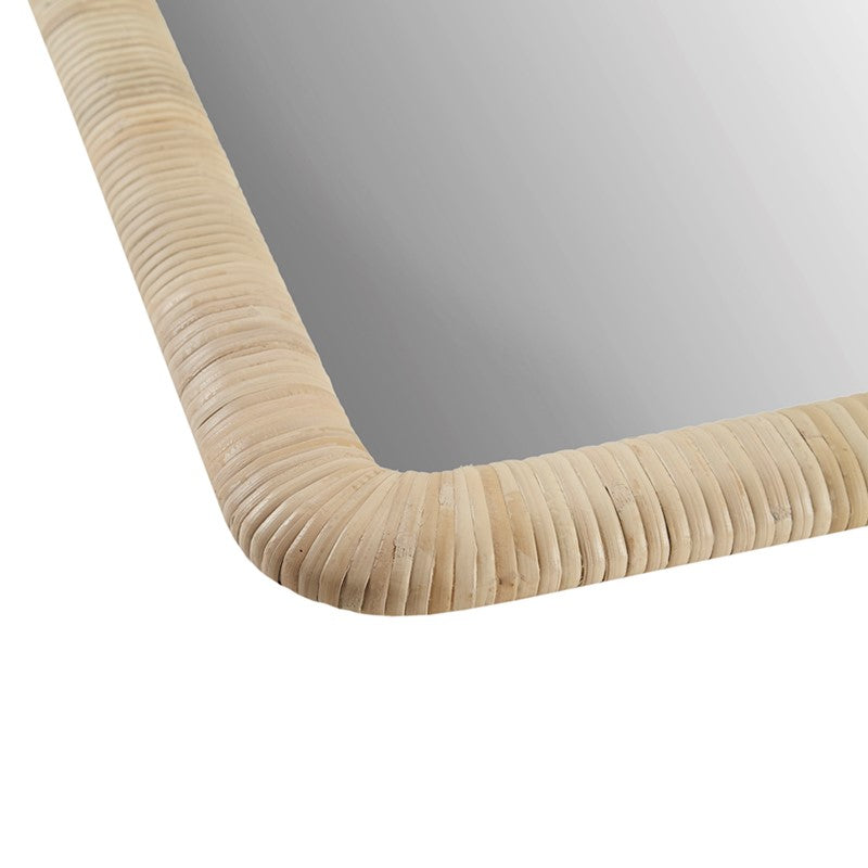 Natural Rattan Rectangle Wall Mirror - Handwoven Boho Decor for Living Room, Bedroom, or Entryway - Lightweight & Durable Home Accent