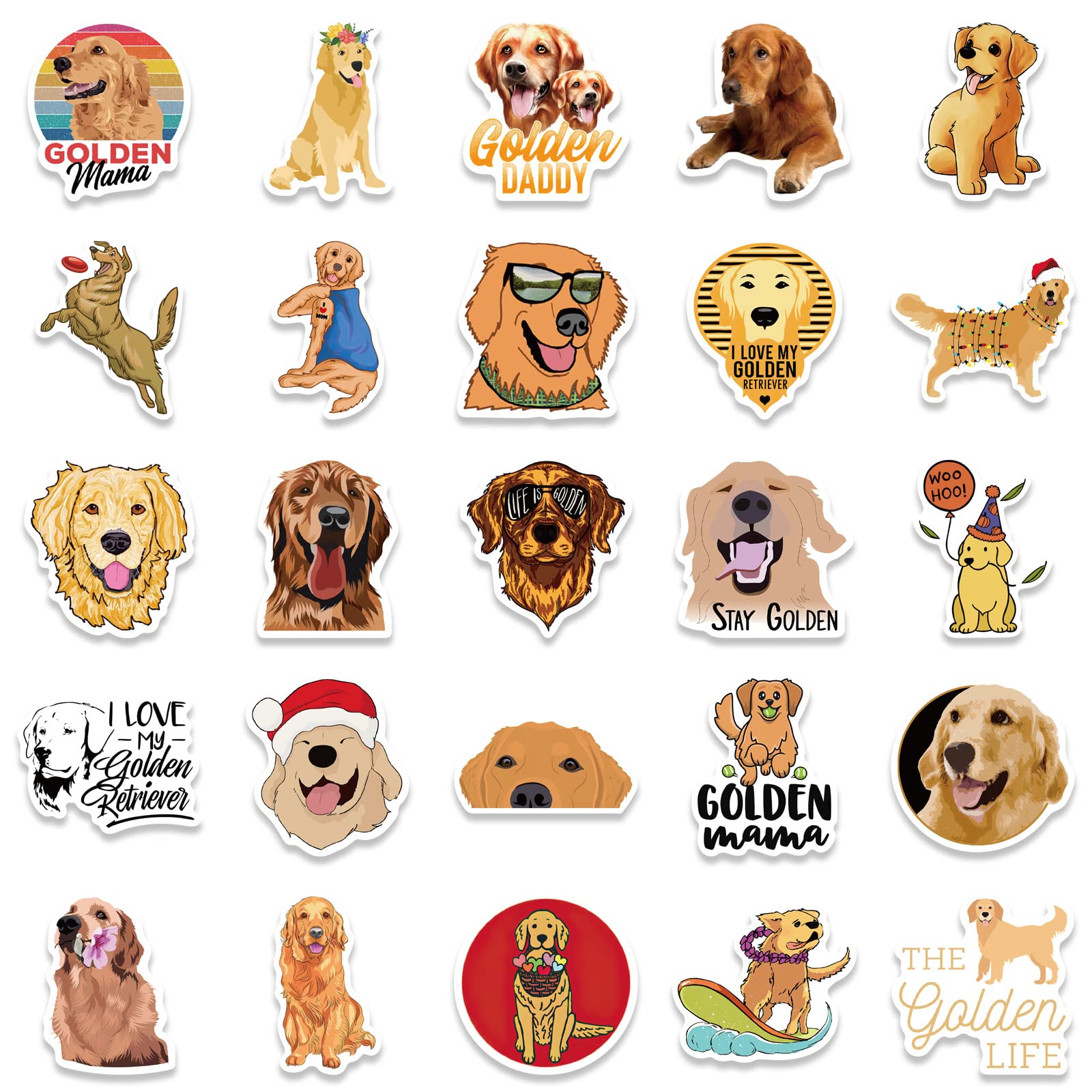 50 Pack Golden Retriever Stickers - Waterproof Vinyl Decals for Water Bottles, Laptops, Skateboards | Cute VSCO Aesthetic Dog Stickers for Teens, Kids & Girls - Perfect for School, DIY Crafts & Room Decor