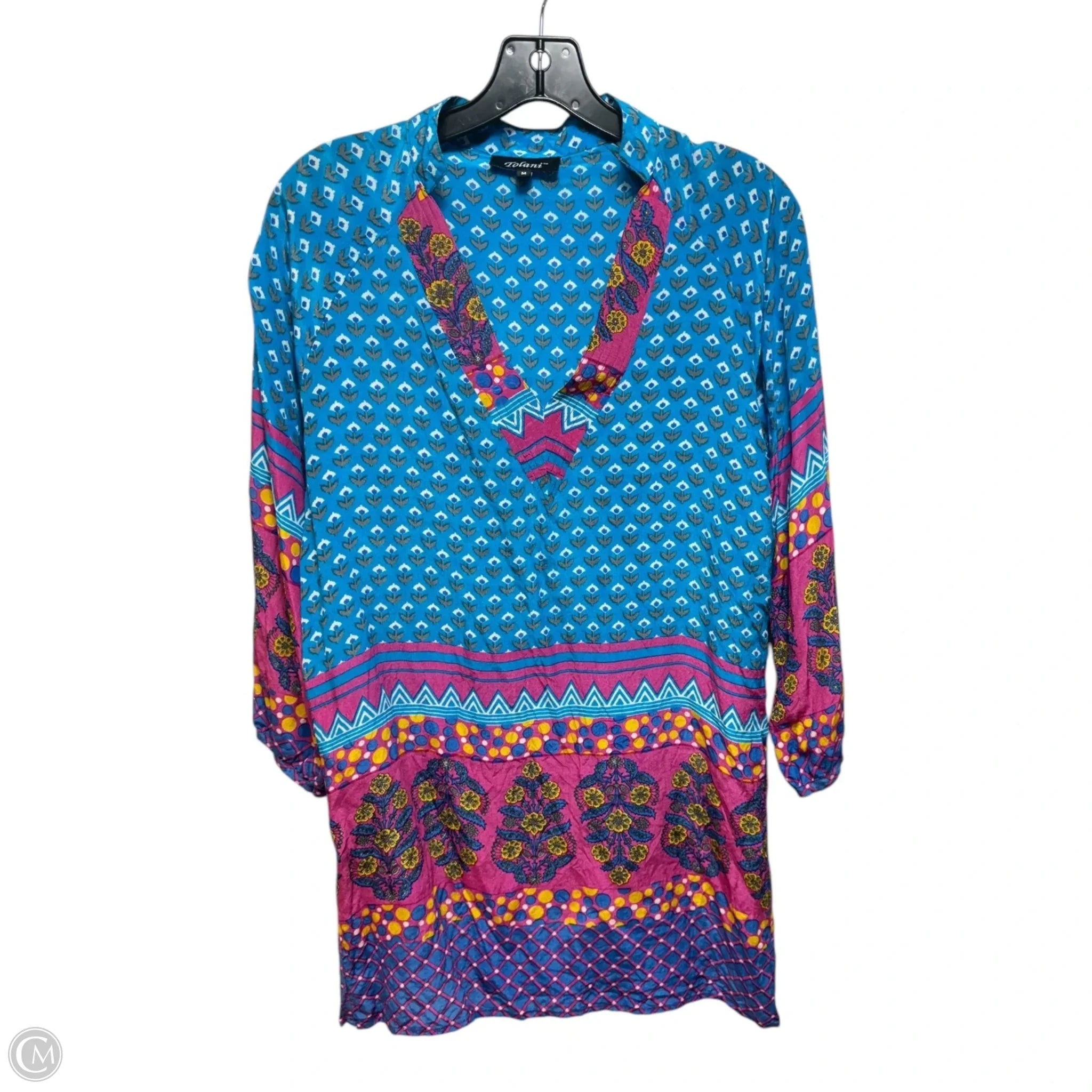 Tolani Women's 100% Pure Silk Long Sleeve Blouse - Multi Color Floral Print Size M - Perfect for Office Wear, Evening Parties & Special Occasions