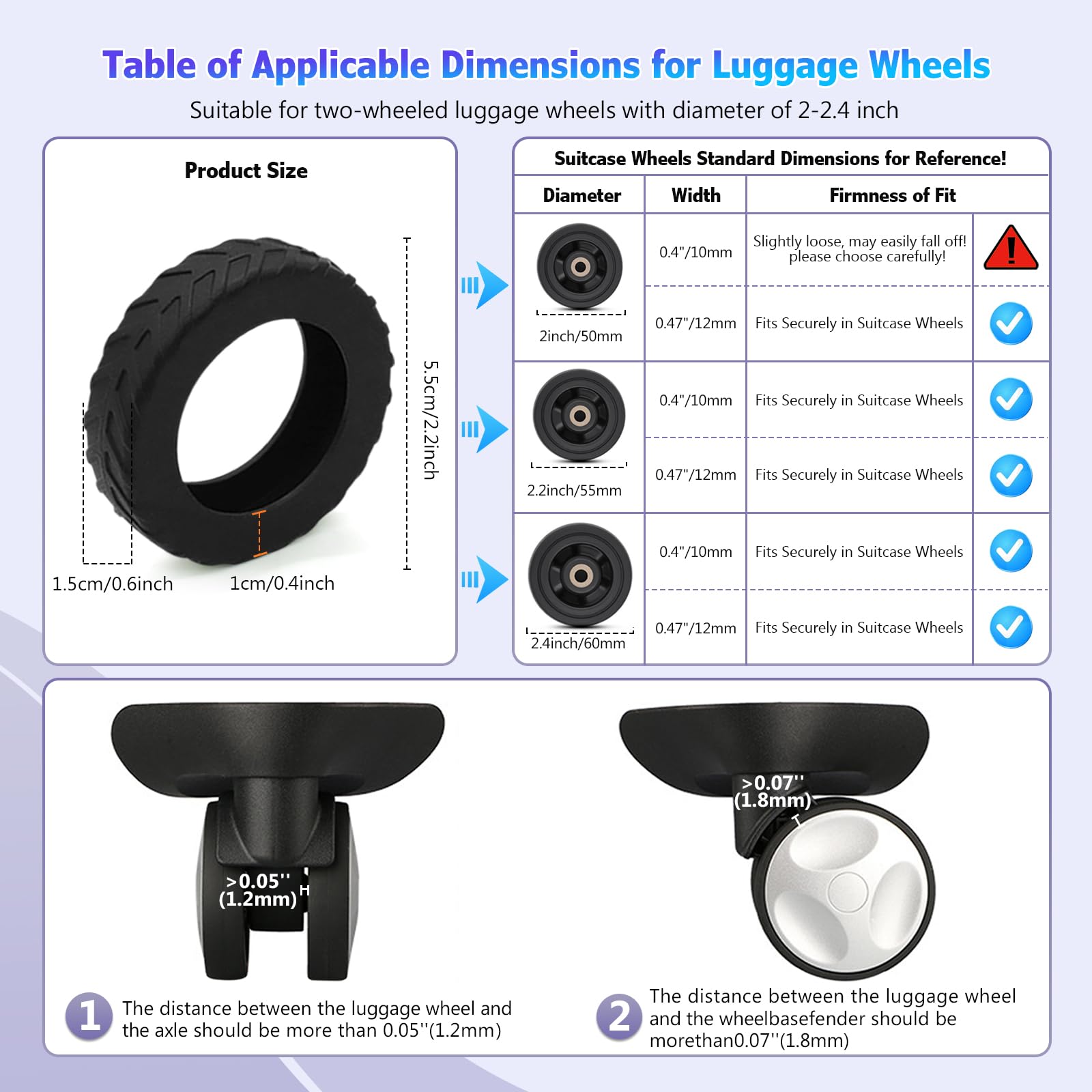 8Pcs Silicone Luggage Wheel Covers for 2-2.4'' Spinner Wheels - Travel Essentials for Carry-On Protection
