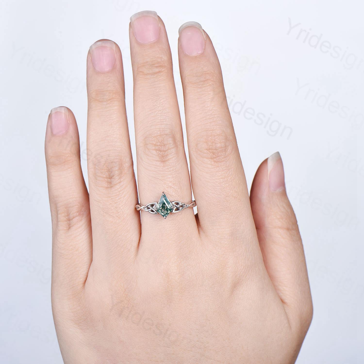 Viking Moss Agate Ring for Women - Norse Celtic Love Knot Engagement & Wedding Band - Unique Twisted Green Crystal Jewelry - Perfect for Viking Weddings, Handfasting Ceremonies & Medieval Cosplay