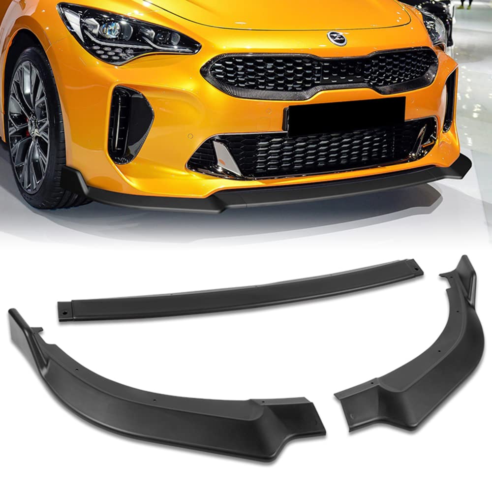 5PCS Front Bumper Lip + Side Skirt Rocker Winglet Canard Diffuser Wing Kit for 2018-2023 Kia Stinger GT-Line | ABS Matte Black Body Spoiler Splitter | Enhanced Aerodynamics & Sporty Styling | Perfect for Car Enthusiasts & Street Racing