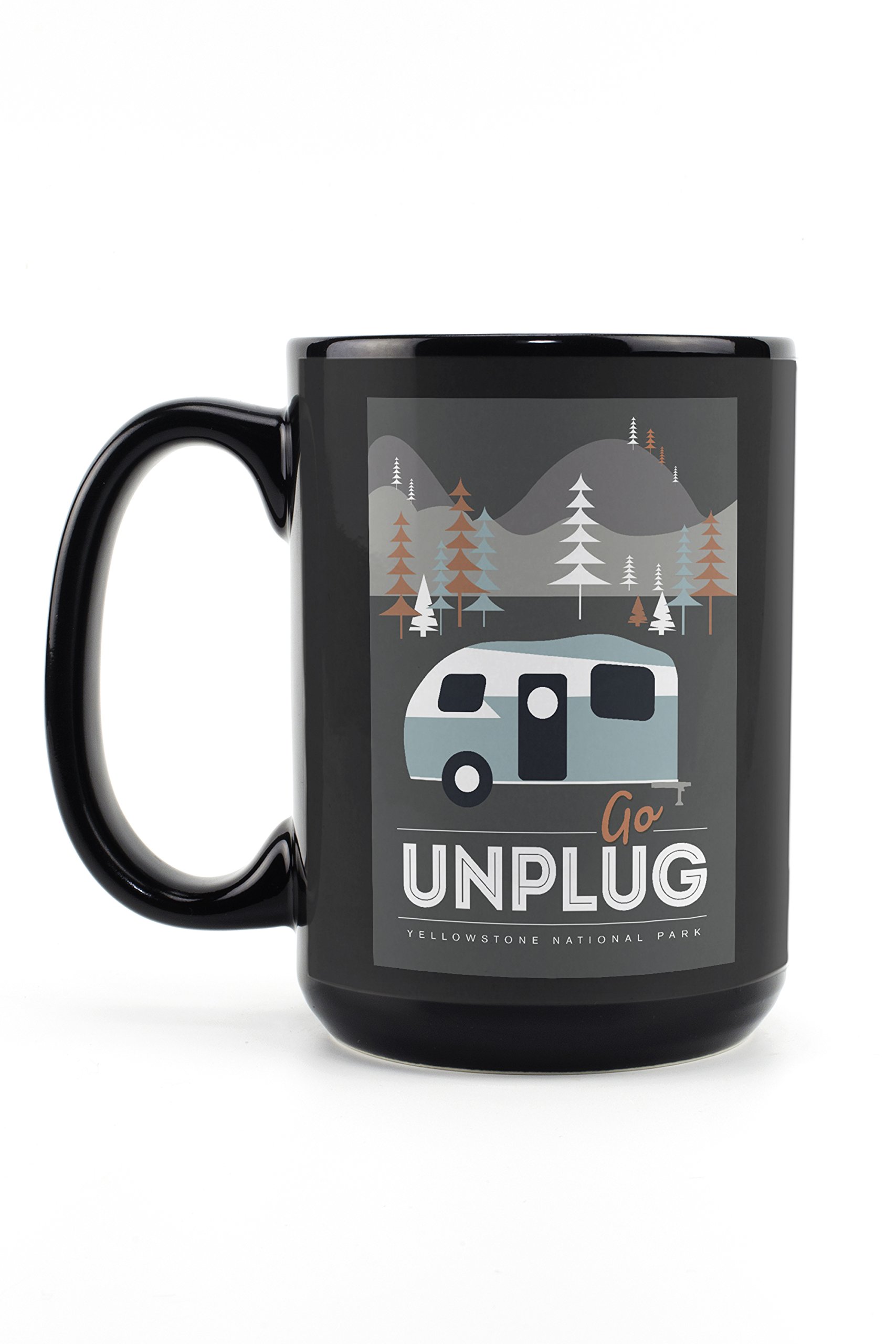 Yellowstone National Park Wyoming Go Unplug 15oz Black Ceramic Coffee Mug - Microwave & Dishwasher Safe Travel Mug for Camping, Office & Home Use