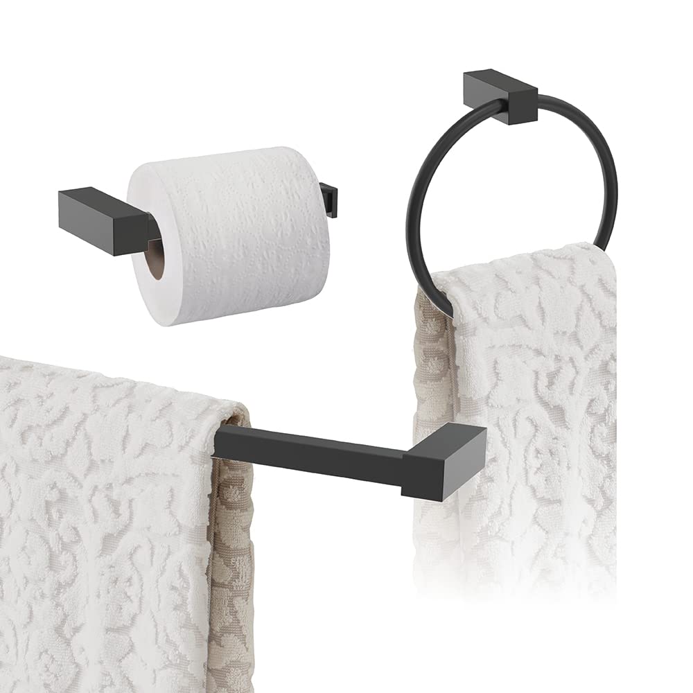 Amerock Matte Black Monument 18-Inch Towel Bar Set - 3-Piece Bathroom Accessories for Modern Homes | Durable & Stylish Bath Hardware for Showers, Powder Rooms & Spa Retreats