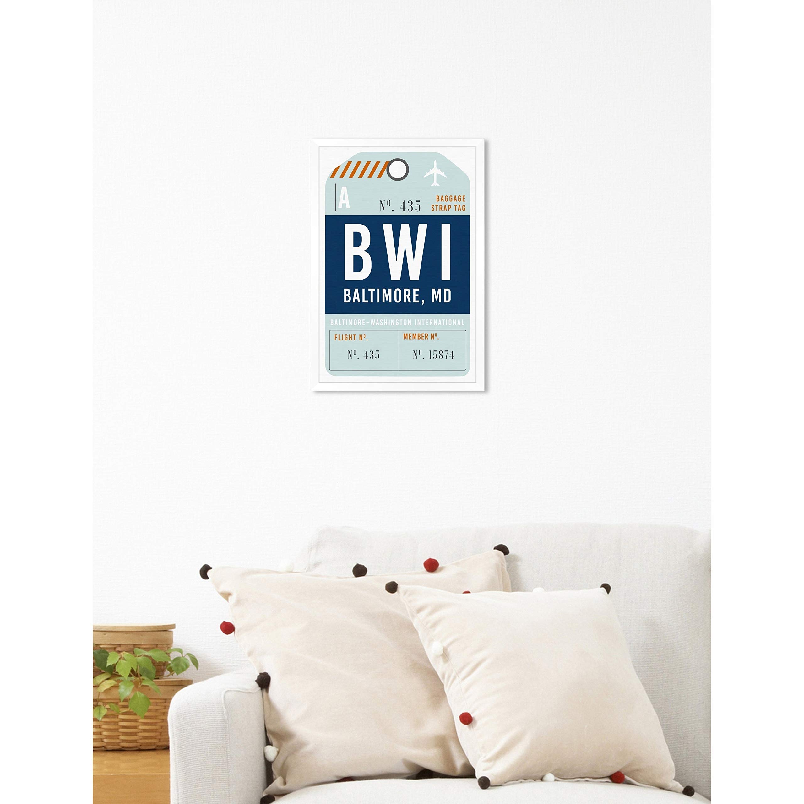 Oliver Gal 'Baltimore Luggage Tag' Framed Wall Art Print - 10x15 Inches - Vintage Travel Inspired Decor for Living Room, Bedroom & Office