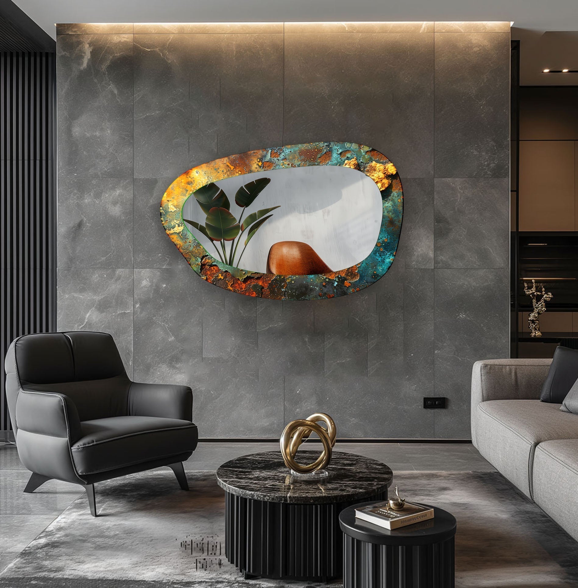 Abstract Large Irregular Glass Wall Mirror - Modern Decorative Mirror for Living Room, Bedroom, Entryway - Unique Statement Piece for Home Decor
