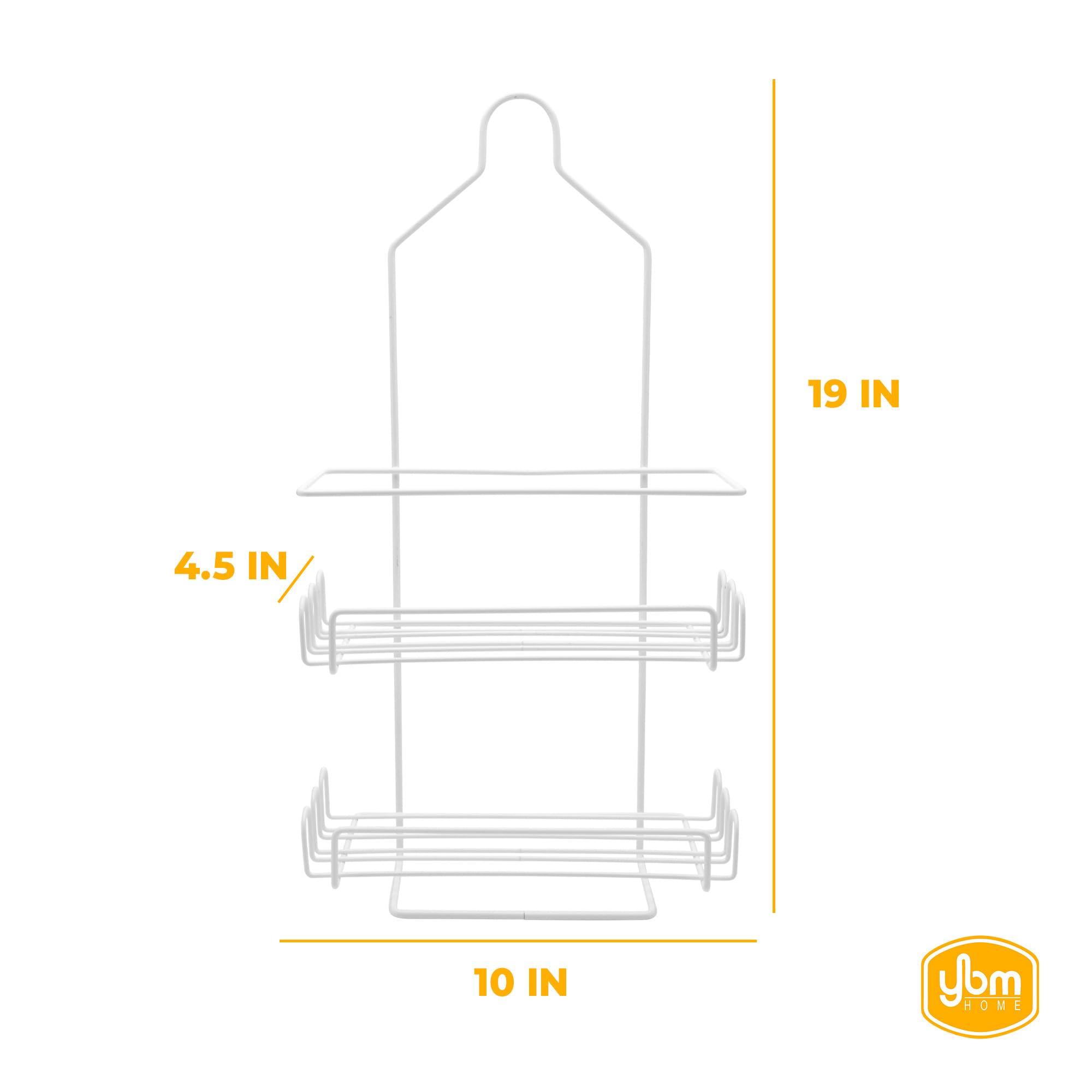 YBM 2-Tier Hanging Shower Caddy with Hooks - White Bathroom Organizer for Shampoo, Conditioner, Soap, Towels & Razors - Perfect for Small Spaces & Apartment Showers