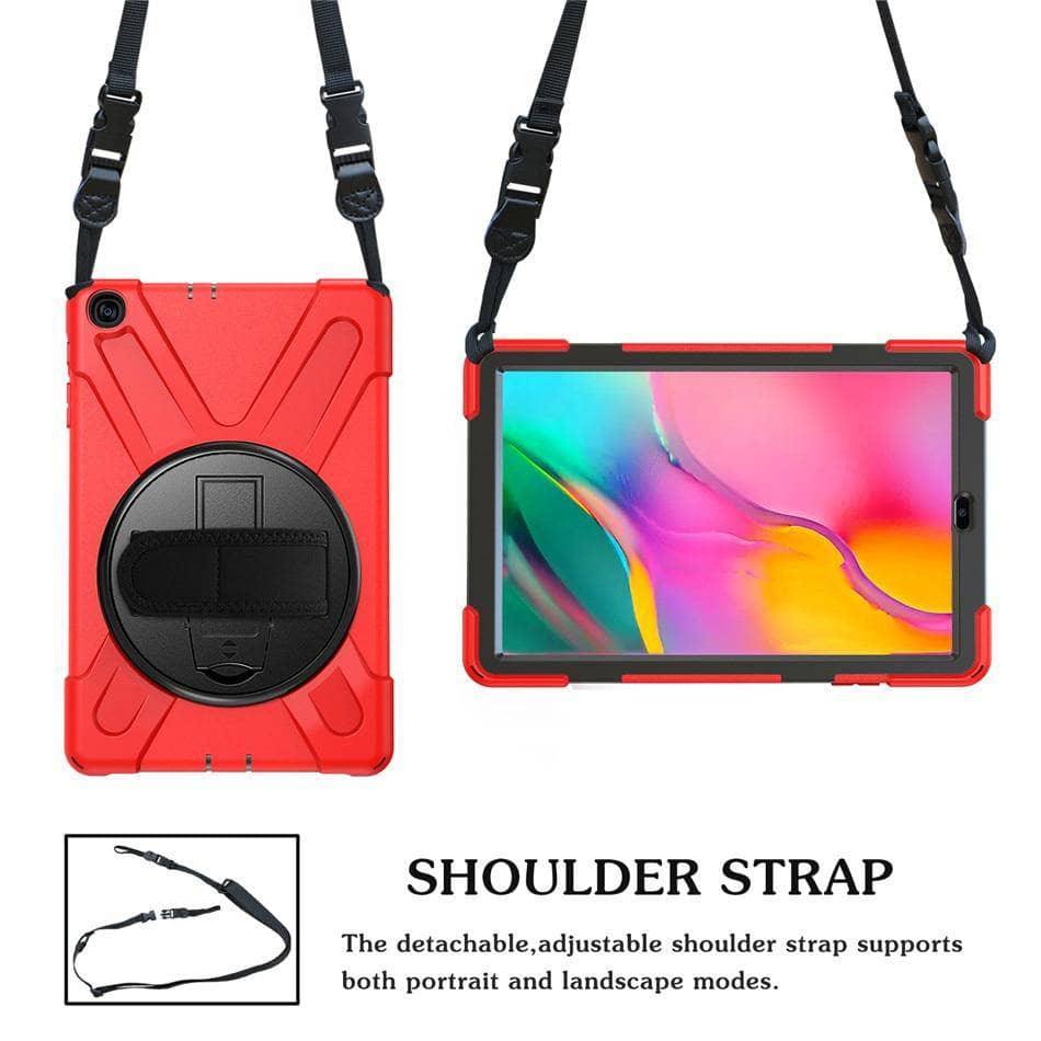 Samsung Tab A 10.1 (2019) T510/T515 Rugged Tablet Case with 360° Swivel Stand, Silicone Hard Cover & Hand/Neck Strap - Perfect for Work, Travel and Outdoor Use