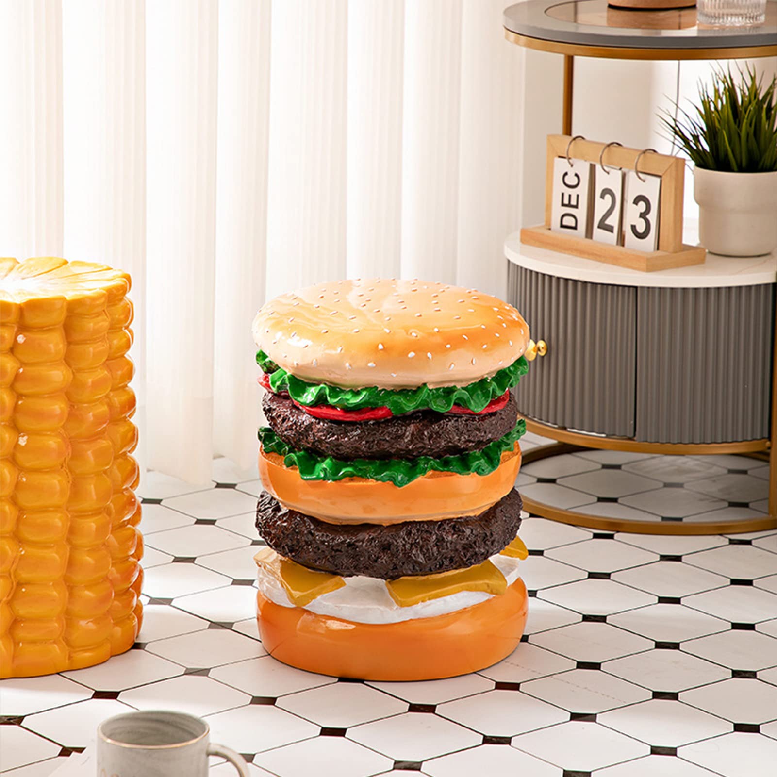 VINGVO Hand Painted Burger Foot Rest Stool - Cute & Stylish Small Ottoman for Living Room, Kitchen, Office - Perfect for Extra Seating, Foot Support & Home Decor
