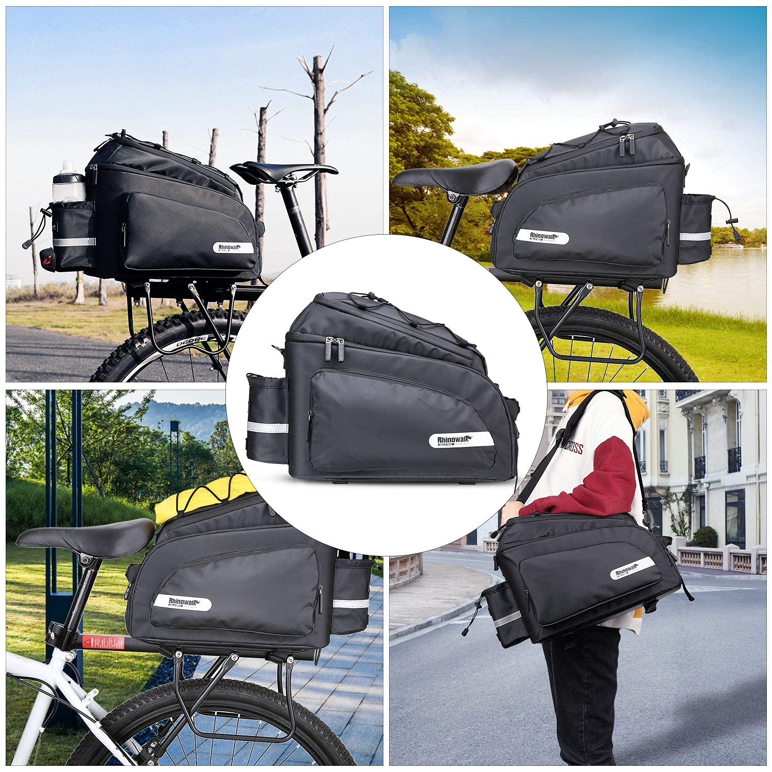 HUNTVP 17L Waterproof Bike Trunk Bag - Rear Seat Pannier for Bicycle Cargo Rack, Commuter Shoulder Bag with Laptop Compartment (Black) | Perfect for Cycling, Urban Commuting & Outdoor Adventures