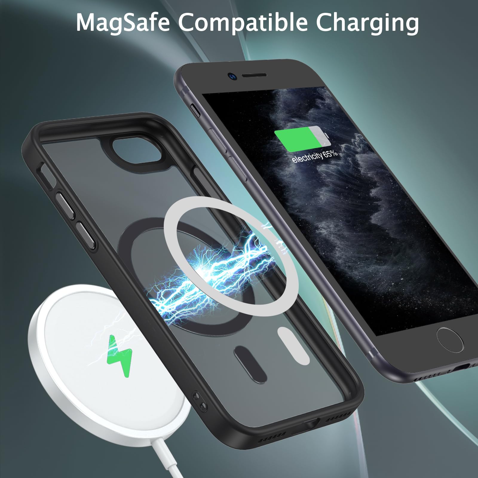 Magnetic iPhone SE Case (2020/2022) & iPhone 8/7 Case - Magsafe Compatible, Translucent Matte Finish, Anti-Scratch Protection - Perfect for Everyday Use, Commuting & Wireless Charging - Black