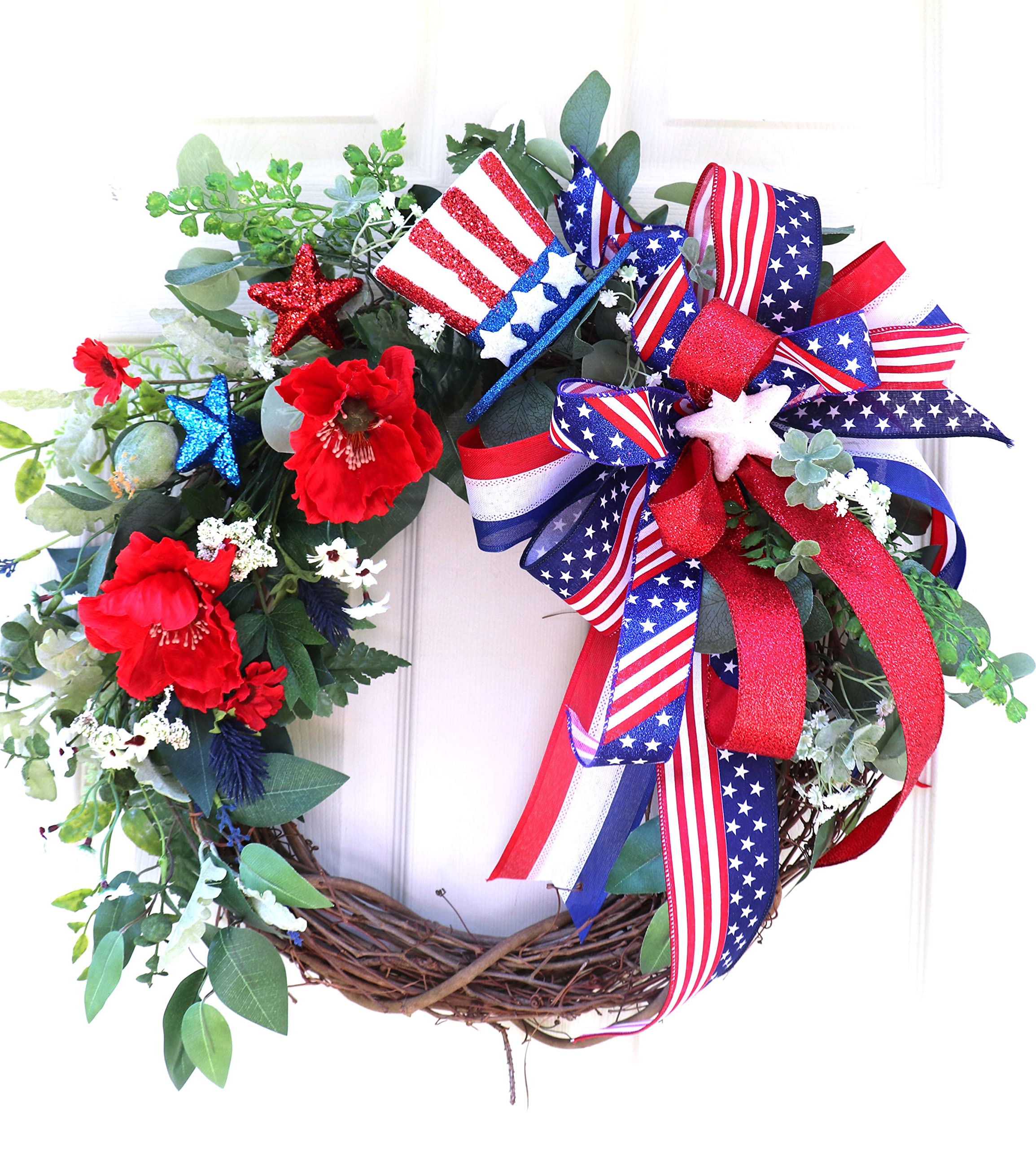 Extra Large Patriotic Wreath for Front Door - 4th of July Americana Decor in Red, White & Blue | Perfect for Independence Day, Memorial Day & Veterans Day Home Decor