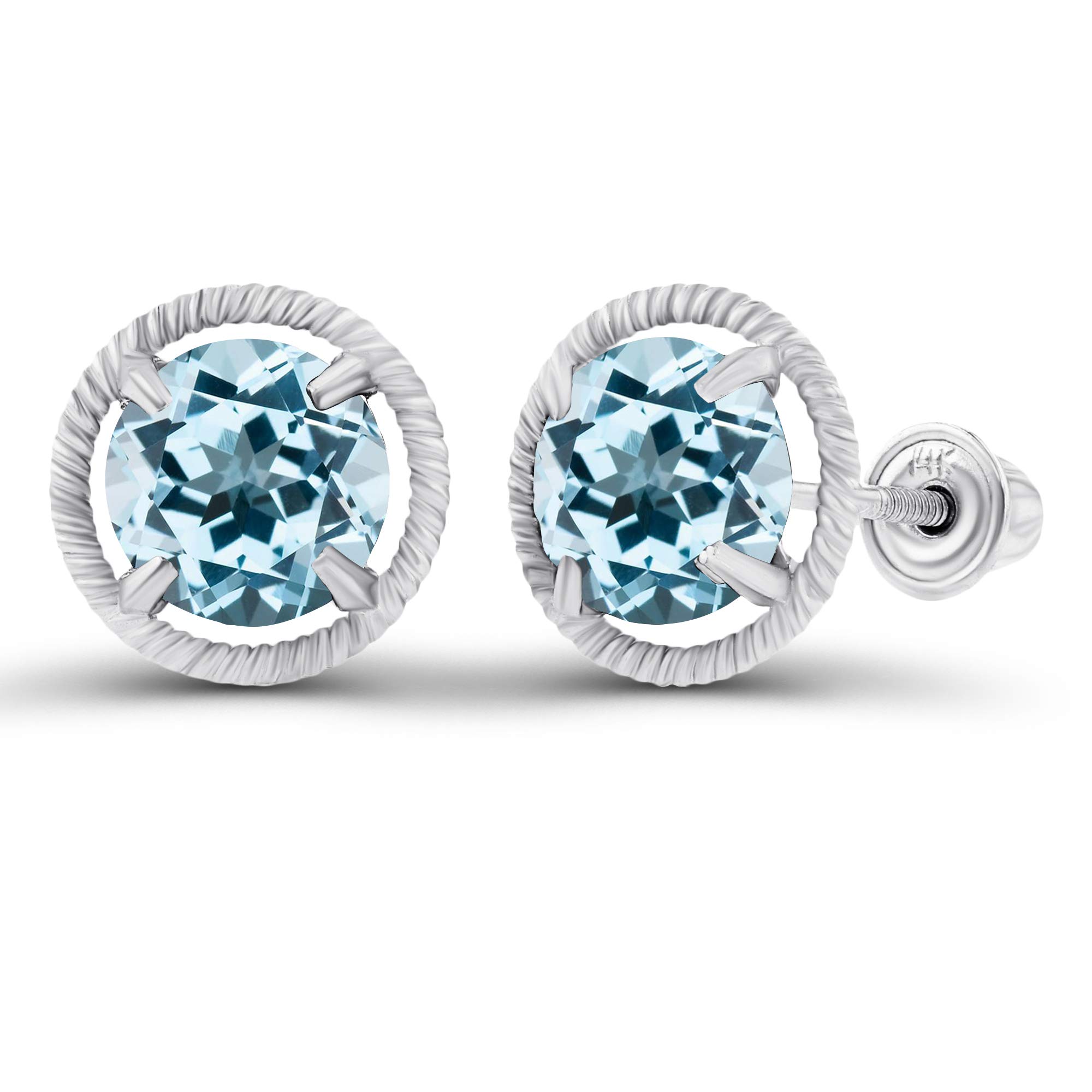 14K Gold Halo Milgrain Screwback Earrings with Natural Birthstones | 7mm & 6mm Women's Stud Earrings | 14K Gold Genuine or Created Gemstone Earrings for Everyday Wear & Special Occasions