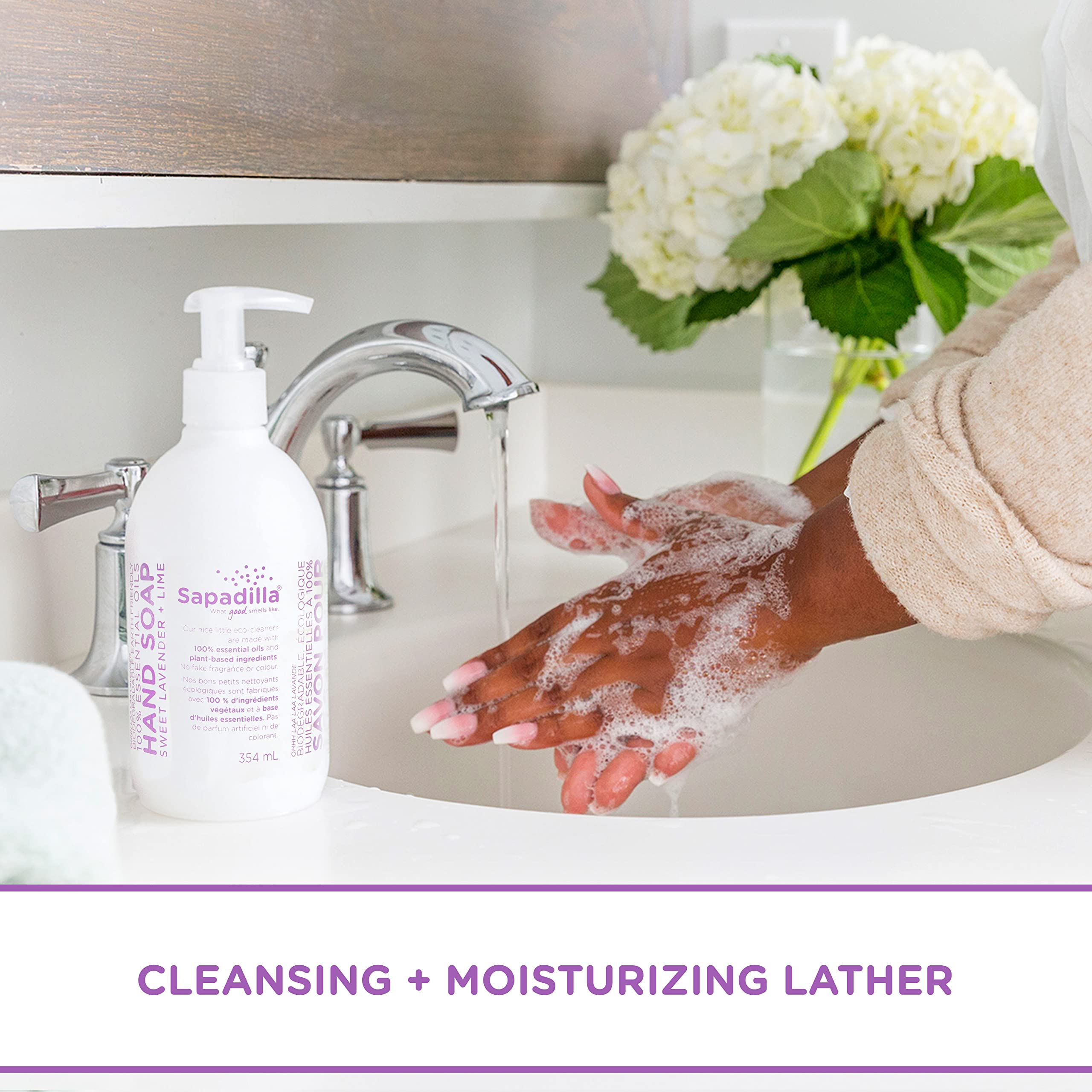 Sapadilla Liquid Hand Soap - Sweet Lavender & Lime Scent, 100% Pure Essential Oil Blend, Moisturizing & Cleansing, Plant-Based & Biodegradable, 12oz (Pack of 4) - Perfect for Home, Office & Bathroom Use