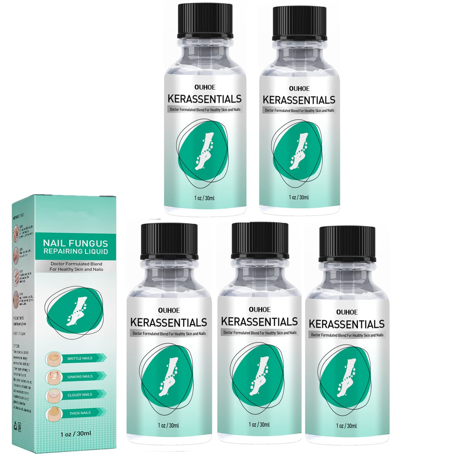 Kerassentials Toenail Fungus Treatment Oil - Fast-Acting Nail Fungus Killer for Strong, Healthy Nails - Natural Repair Formula (5 Pack) - Perfect for Athletes, Swimmers & Active Lifestyles