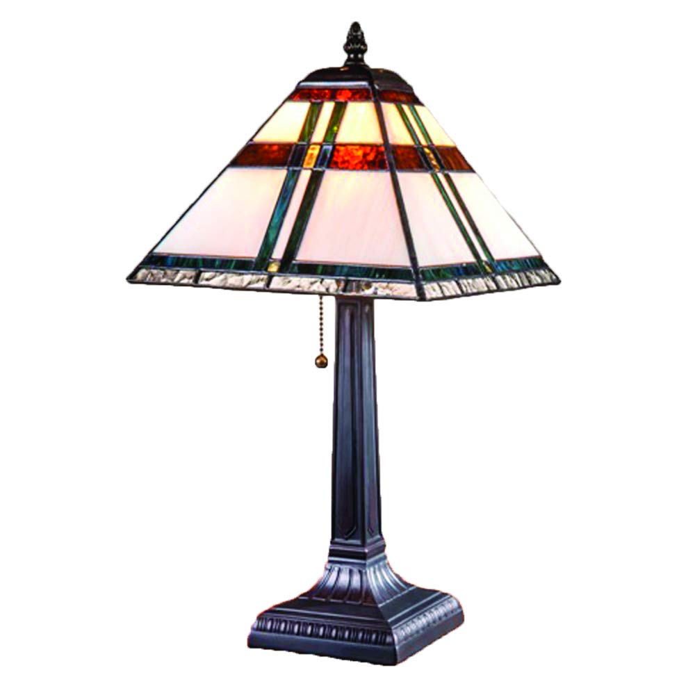 Small Tiffany Stained Glass Table Lamp - Brown Green Blue for Bedroom, Living Room & Office
