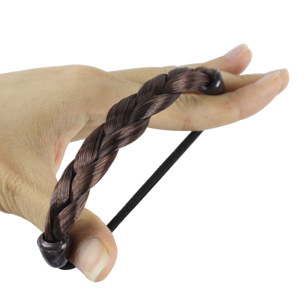 5PCS Korean Style Rope Wig Hair Bands - Braided Elastic Hair Ties with Flower Decorations for Women (Brown) - Perfect for Daily Wear, Parties, and Special Occasions
