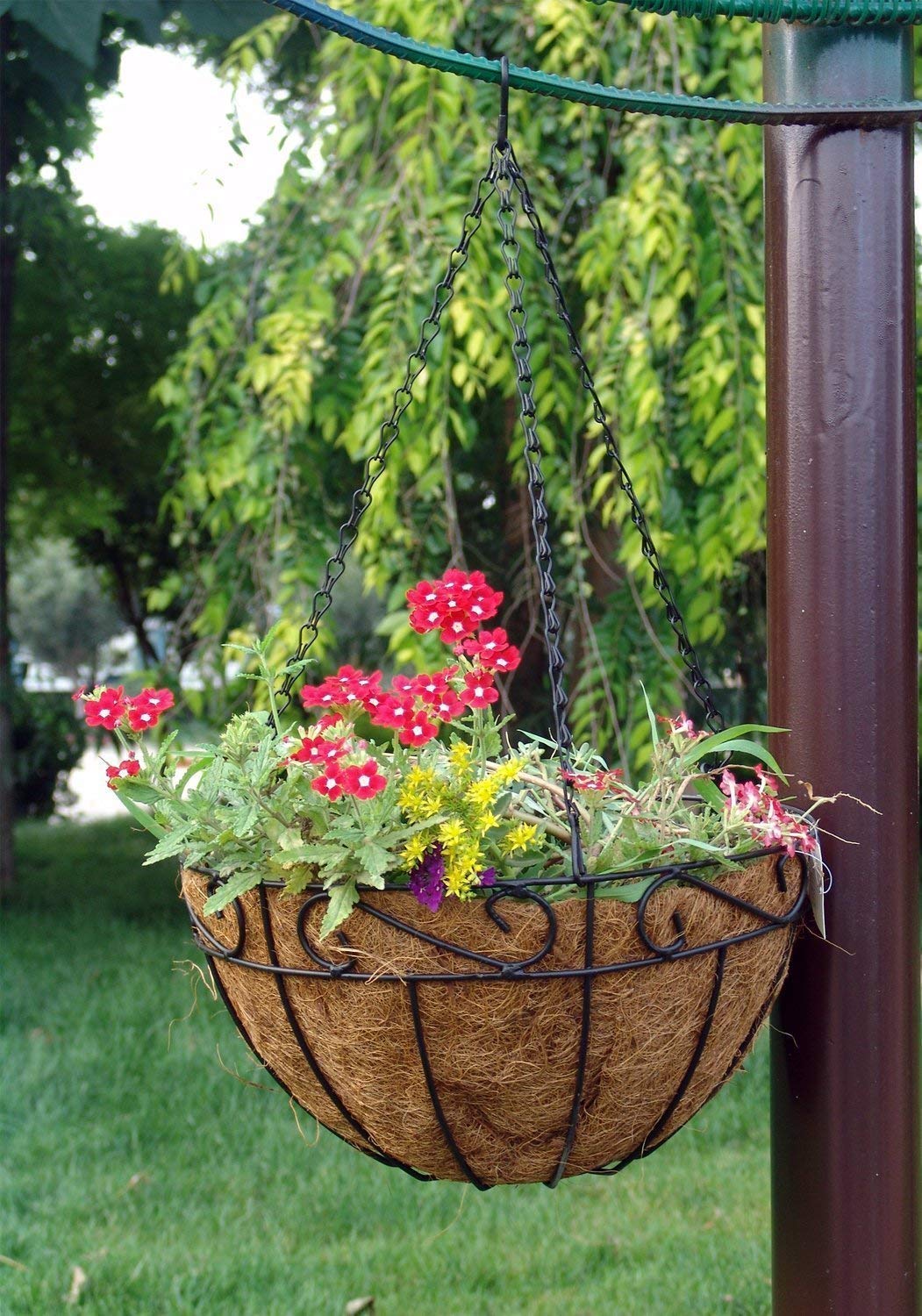 AMAGABELI GARDEN & HOME 4 Pack 14 Inch Metal Round Hanging Planter Baskets with Coco Fiber Liners - Indoor Outdoor Flower Pots for Vegetables, Herbs, Succulents - Perfect for Garden, Home, Porch, Balcony Decor and Vertical Gardening