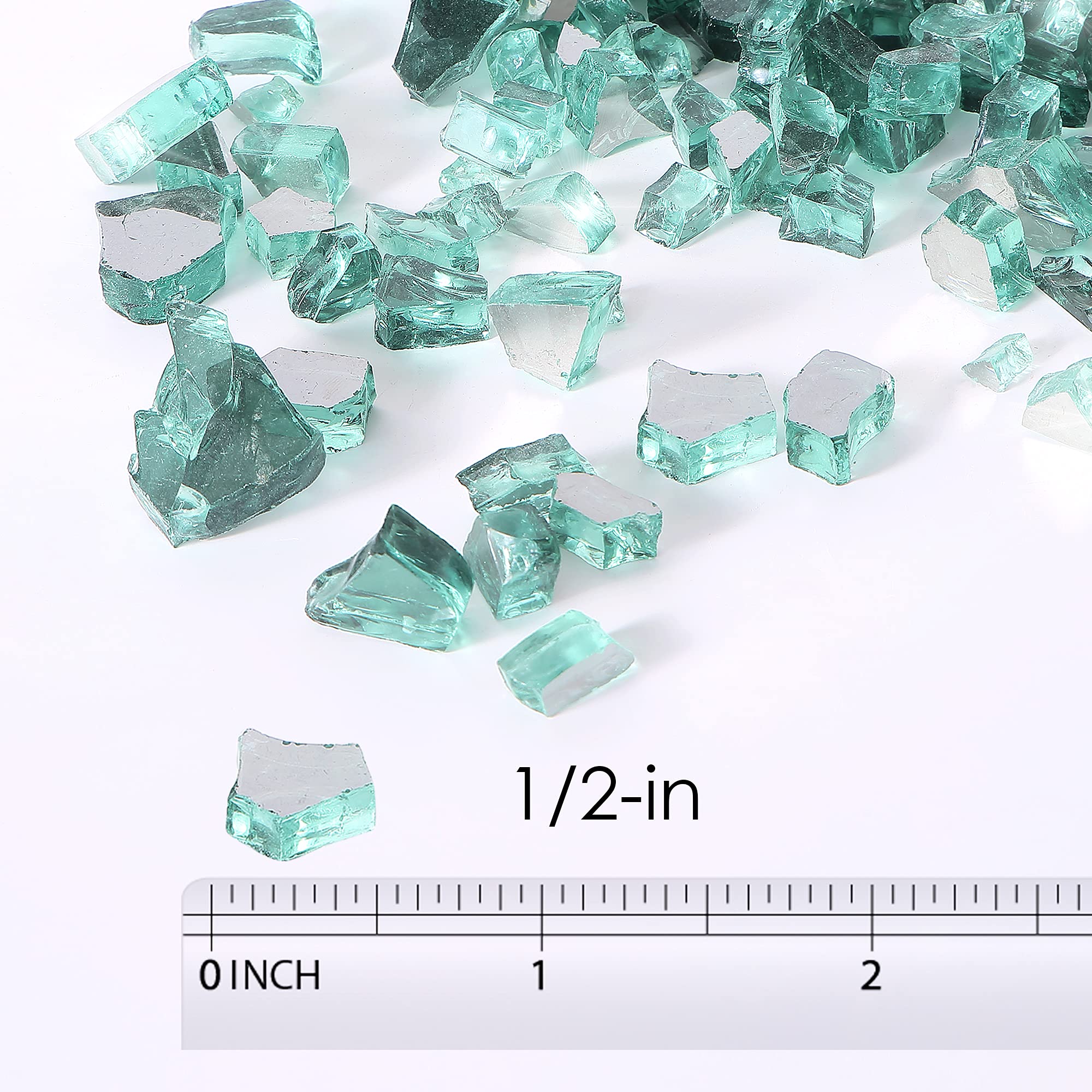 Empava 10 lbs. 1/2 Inch Reflective Tempered Glass for Gas Fire Pit - Radiant Jade Green - Perfect for Outdoor Patio, Backyard, and Fireplace Decor