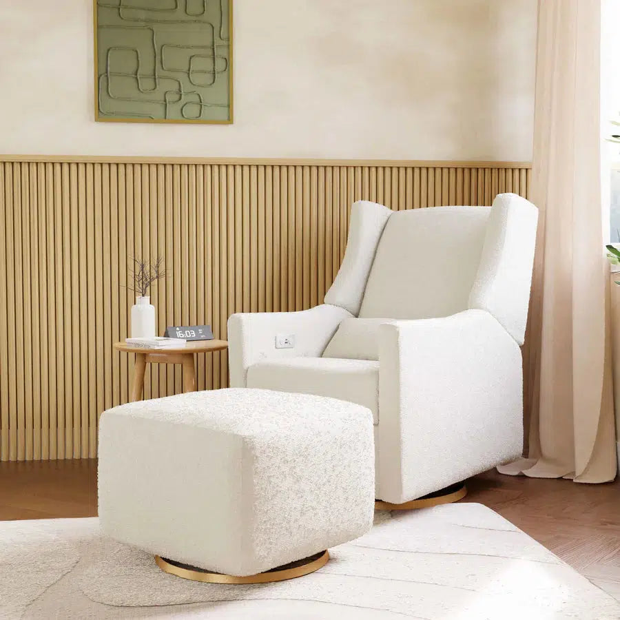 Babyletto Kiwi Electronic Glider & Recliner Chair - Luxe Ivory Boucle Fabric with Gold Base | Nursery Gliding Chair for Breastfeeding & Baby Comfort