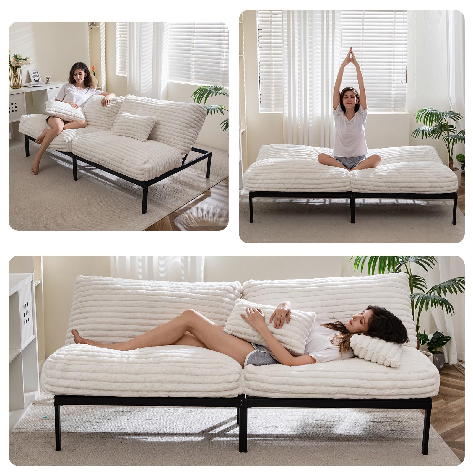 MAXYOYO Convertible Futon Sofa Bed - 3-in-1 Sleeper Couch for Small Spaces, Guest Room & Living Room - Comfortable White Futon with Easy Fold Mechanism - Perfect for Apartments, Dorms and Home Offices