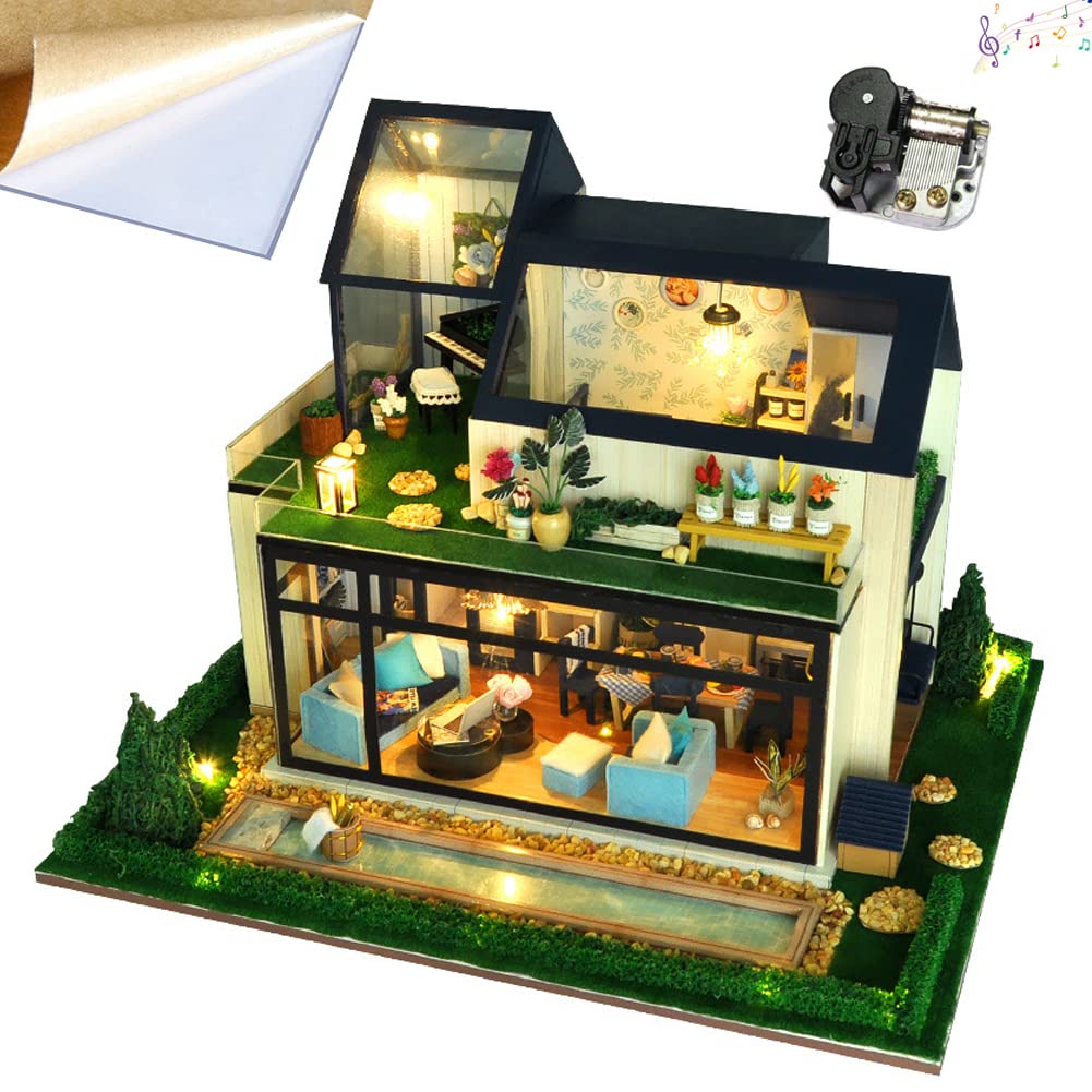 3D Wooden Miniature Doll House Kit - DIY Nordic Style Antique Building Model with LED Music for Adults & Teens | Creative Birthday Gift, Home Decor & Collectible for Craft Lovers