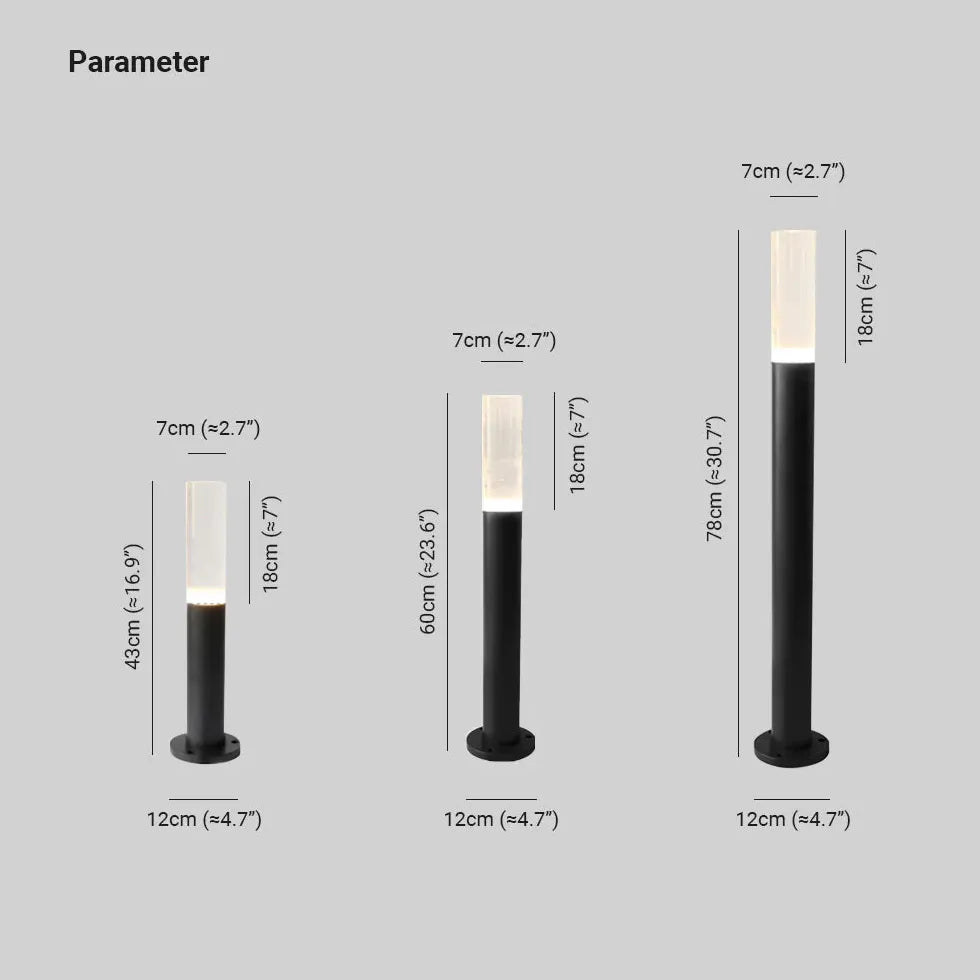 Clear Cylinder Black Outdoor Bollard Lights - Waterproof LED Landscape Lighting for Garden, Pathway, and Driveway