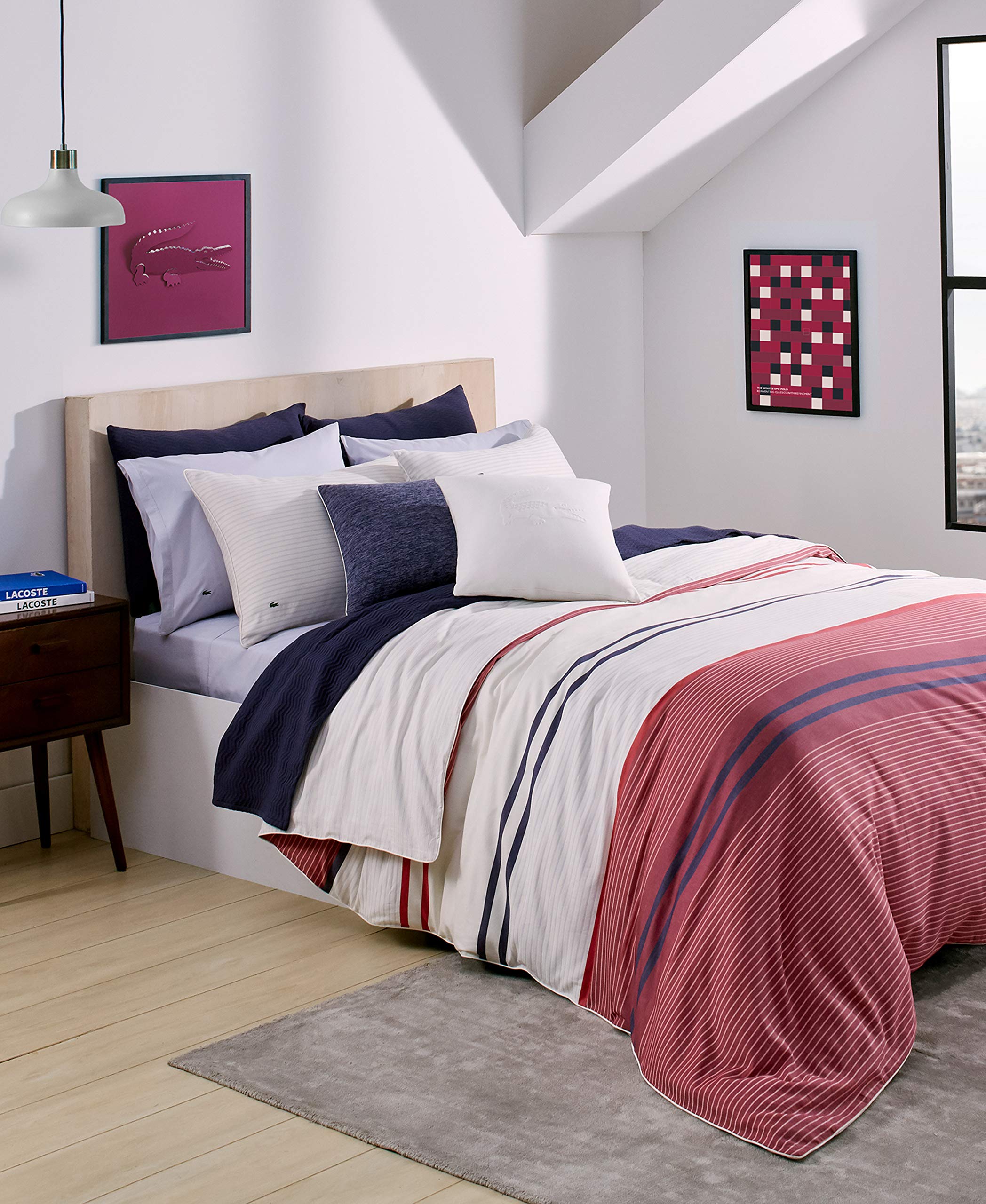 Lacoste Smash Comforter Set - Full/Queen Size, Red Cotton Bedding Set for Comfortable Sleep - Perfect for Master Bedroom, Guest Room & Dorm Decor