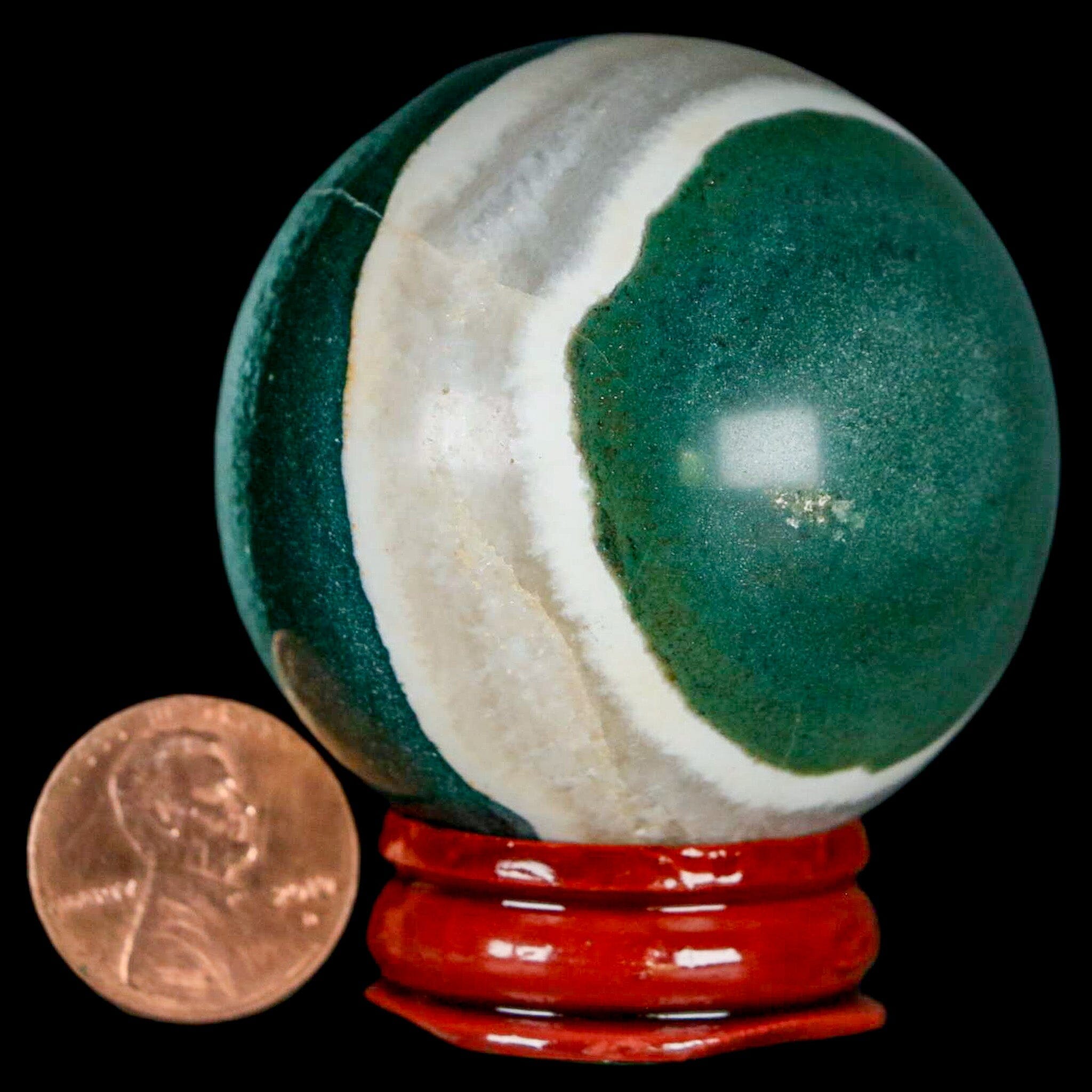 48MM Sardonyx Mineral Specimen - Green and White Sphere Ball Orb from Brazil with Display Stand | Healing Crystal, Meditation Stone, Home Decor, Jewelry Making