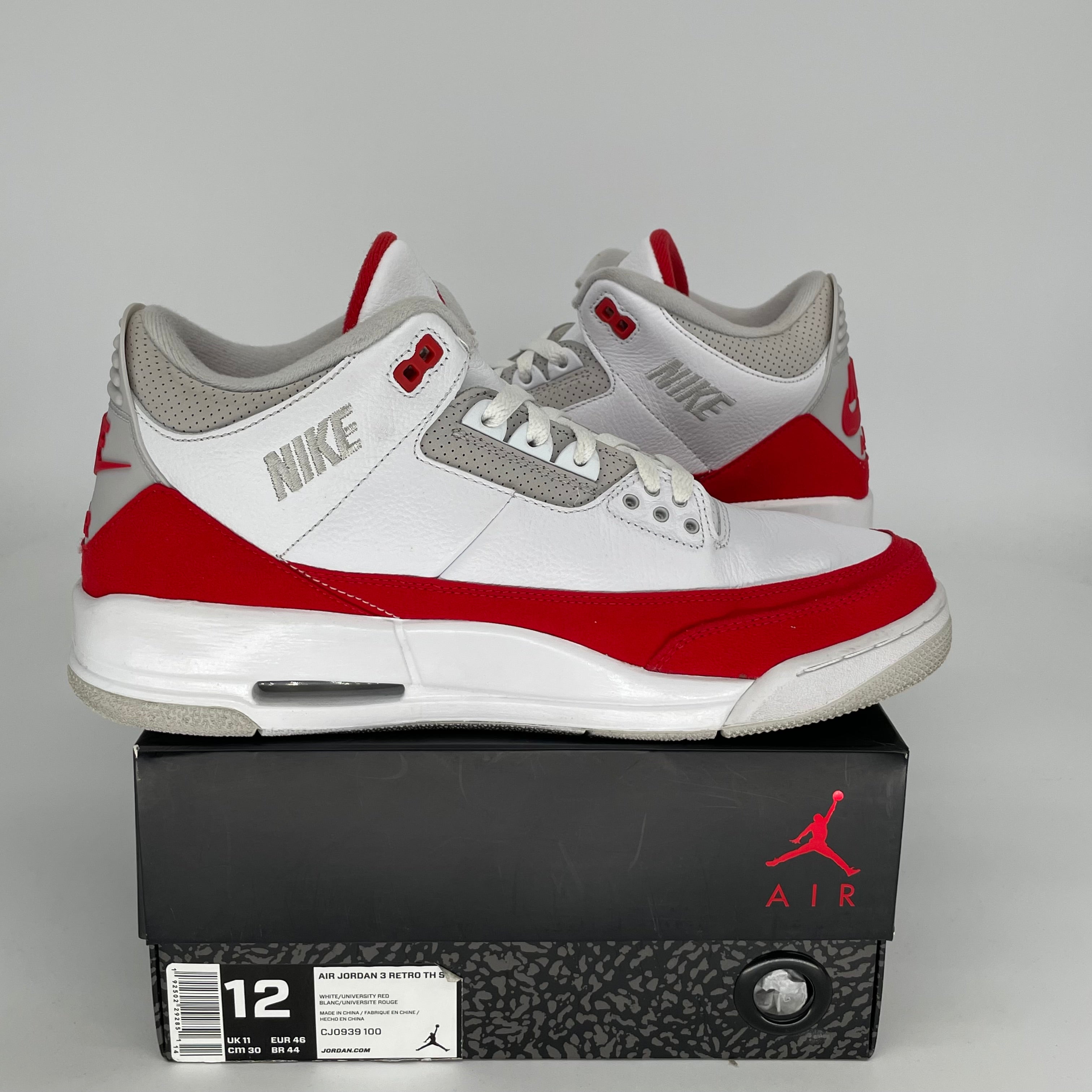 AIR JORDAN 3 Tinker White University Red Men's Basketball Shoes Size 12 - CJ0939-100 | Retro Sneakers for Casual Wear, Street Style & Basketball Games