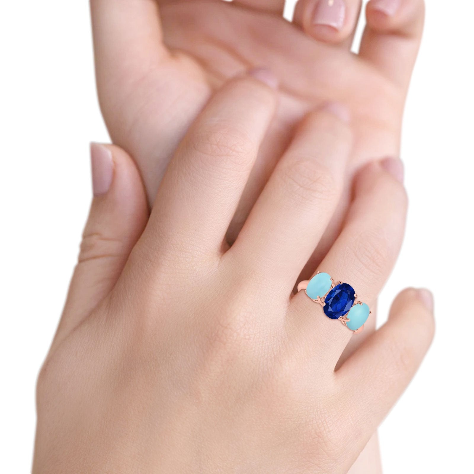 3 Stone Oval Created Opal Fashion Ring - 925 Sterling Silver Jewelry for Women, Elegant Gift for Birthday, Anniversary & Special Occasions