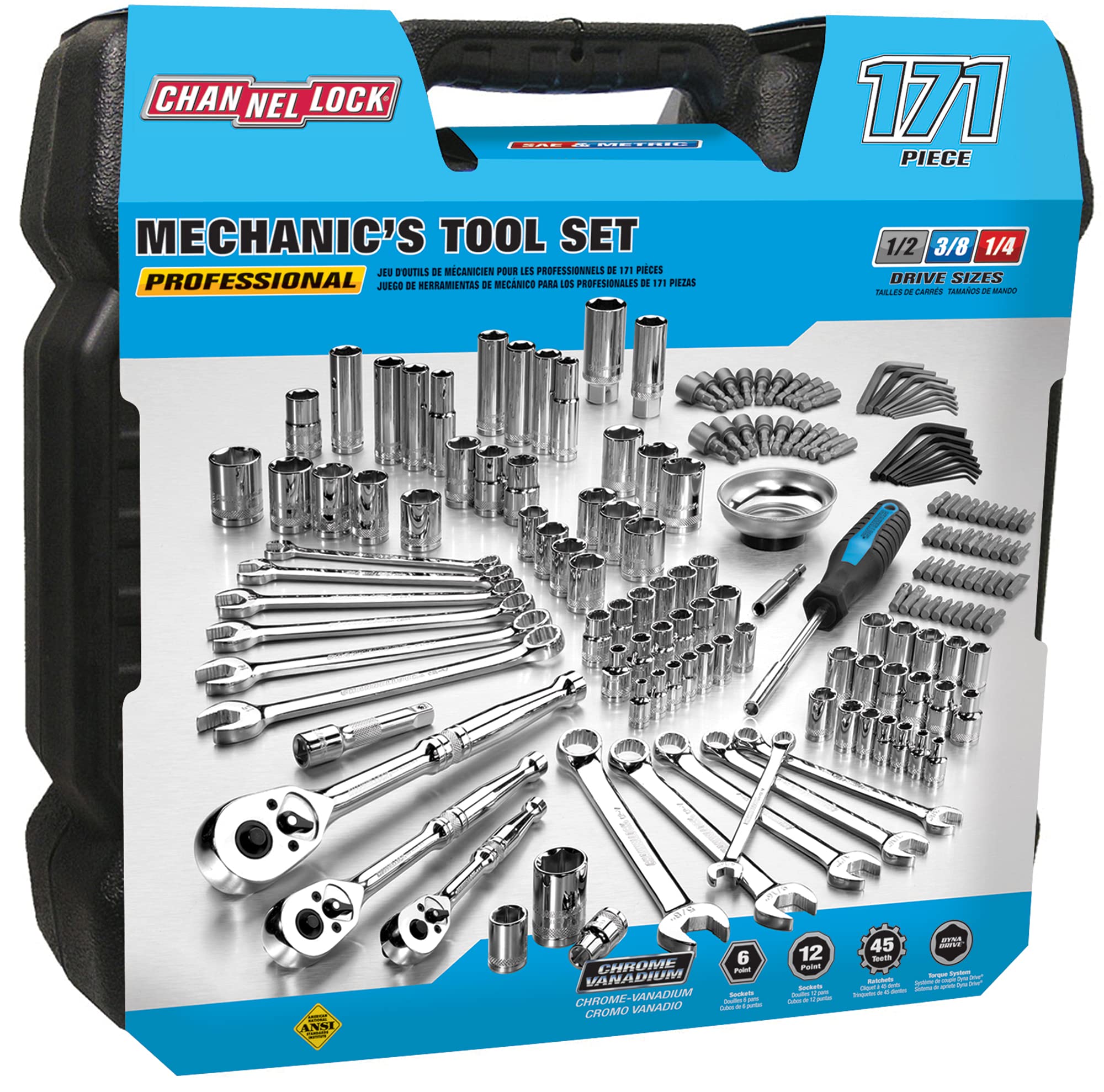 Channellock 171-Piece Professional Mechanics Tool Set (39053) - Complete Automotive & Home Repair Kit for DIY, Mechanics, and Handymen