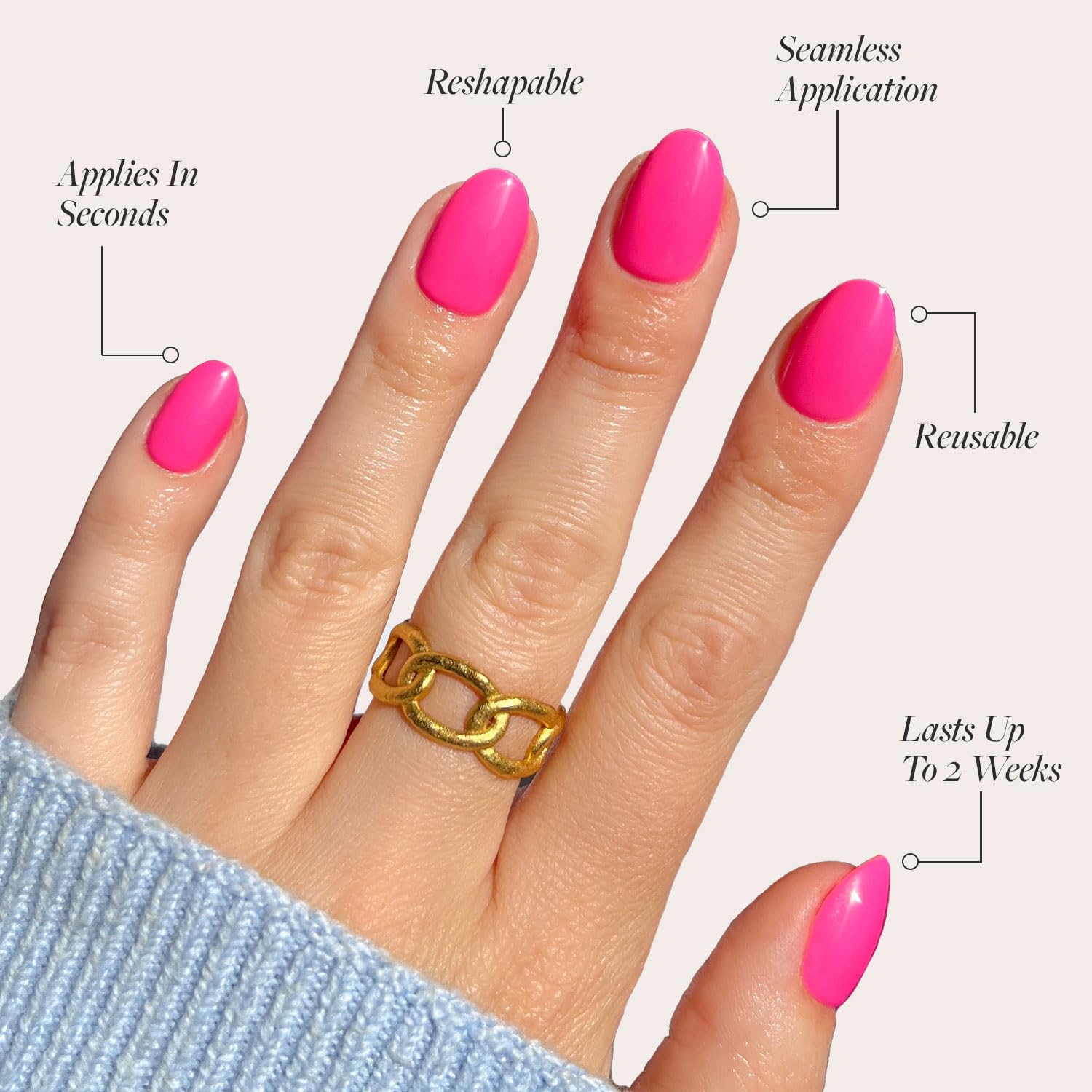 Glamnetic Press On Nails - Hot Pink Short Oval Fake Nails | Reusable Neon Pink Artificial Nails Kit with 15 Sizes (30 Nails) | Perfect for Parties, Weddings, and Everyday Glam