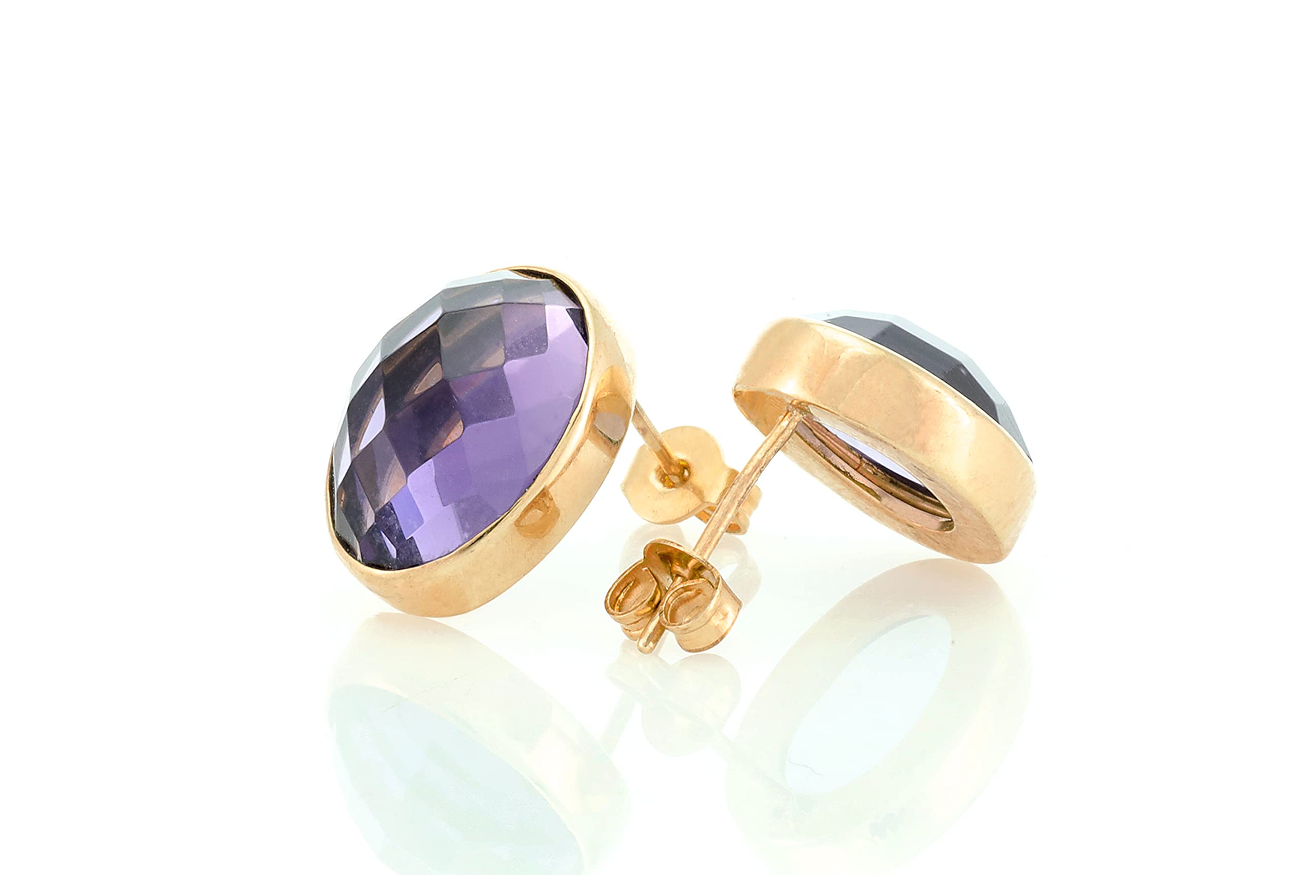 Bezel Set Oval Amethyst Gold Earrings - February Birthstone Stud Earrings in 14K Gold Vermeil - Minimalist Purple Gemstone Jewelry for Women | Perfect for Valentine's Day Gifts, Bridesmaid Presents & Everyday Boho Style
