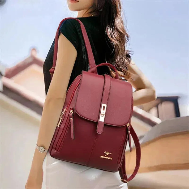 Vintage Style Luxury Leather Women's Backpack - Fashionable Travel & Work Bag for Everyday Use