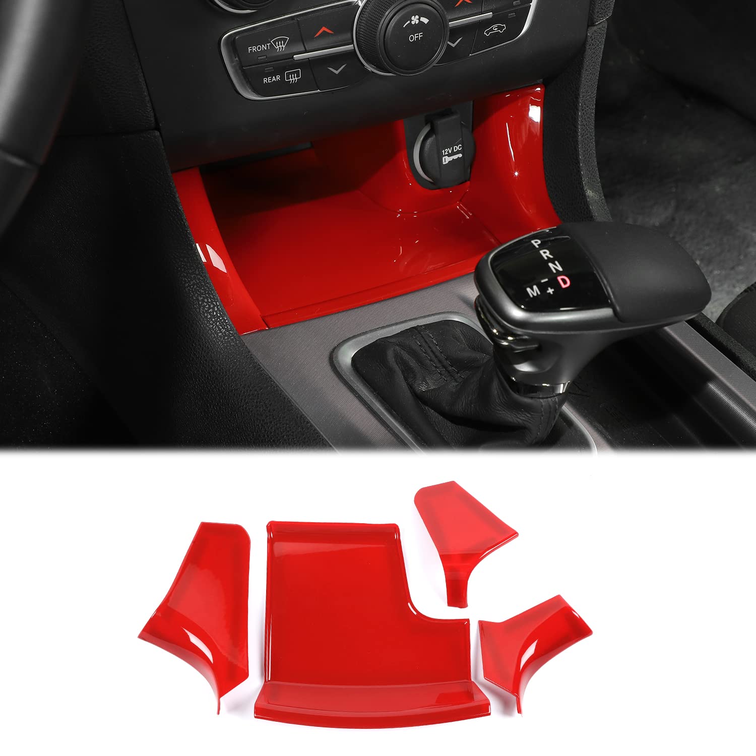 CheroCar Red Interior Trim Panel Cover for 2011-2020 Dodge Charger - Front Storage & Gear Shift Console Accessory - Perfect for Car Organization & Customization