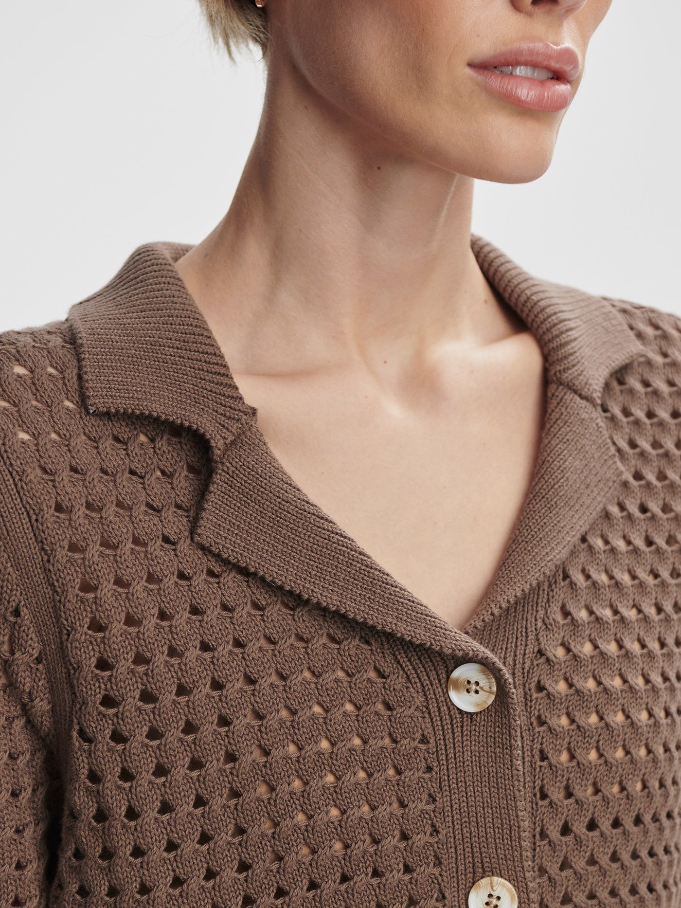 Varley Ellie Knit Shirt for Women - Soft Cotton Blend Chocolate Chip Color - Perfect for Casual Wear, Office & Weekend Outfits