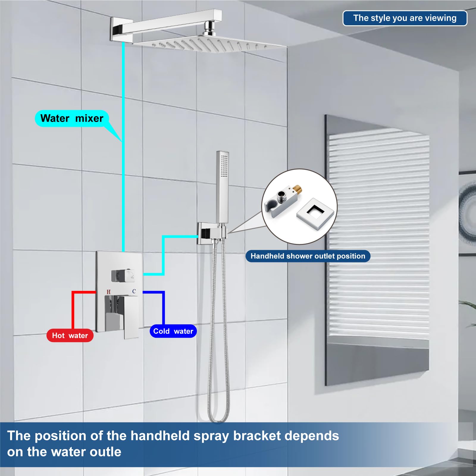 Midanya 12 Inch Square Rainfall Shower System - Wall Mount Shower Faucet Set with Hand Sprayer, Rough-in Valve Trim Kit & Bathroom Mixer - Polish Chrome Finish for Luxurious Spa-Like Shower Experience