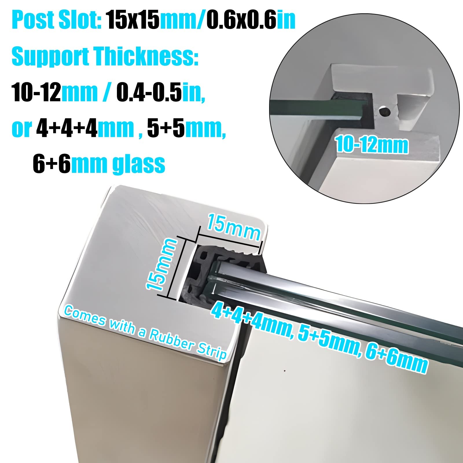 10-12mm Silver Square Glass Panels Plastic Plates Guardrail Clamps - Stainless Steel Base Rail Posts for Attic Staircase, Hotel Patio, Fencing System - Perfect for Home Decoration, Commercial Spaces & Outdoor Safety