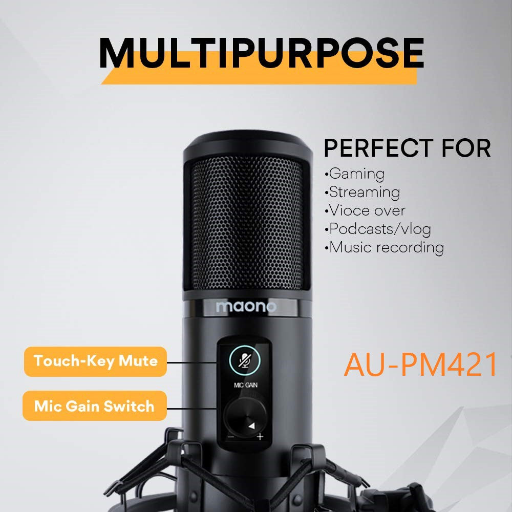 Maono AU-PM421 USB/XLR Professional Podcast Microphone for Streaming, Recording & Voiceovers - Perfect for YouTube, Twitch & Home Studios